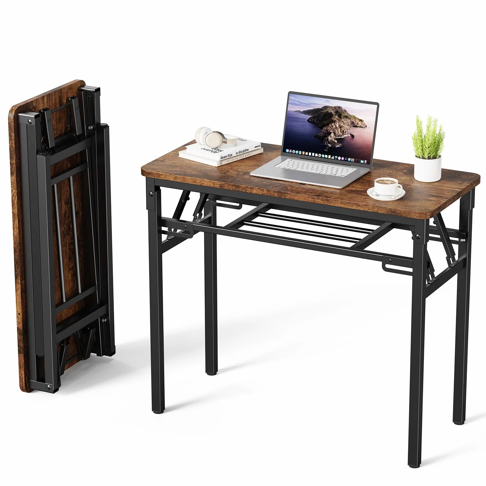 Escritorio plegable de 100 x 50 x 75 cm, escritorio con espacio de almacenamiento, mesa plegable de madera, mesa de ordenador, mesa de comedor, mesa de conferencias para estudio, dormitorio, salón