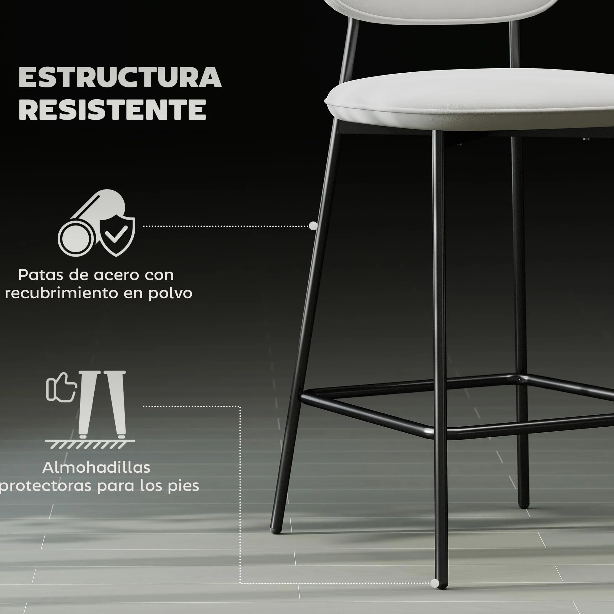HOMCOM Juego de 2 Taburetes de Bar con Respaldo y Reposapiés Gris Claro | Taburetes Altos de Cocina, Tapizado en Terciopelo, Marco de Acero, para Comedor Mostrador