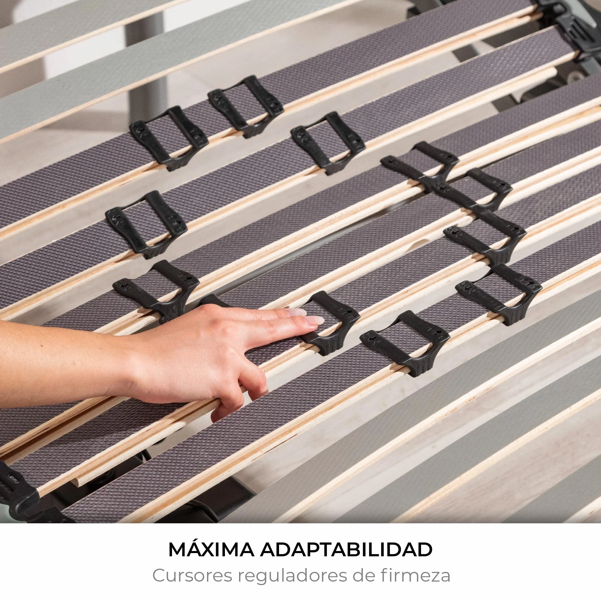 NALUI - Somier Eléctrico para Cama 135 x 180 cm, 11 Láminas Madera de Haya de 10 cm y Estructura de Acero.