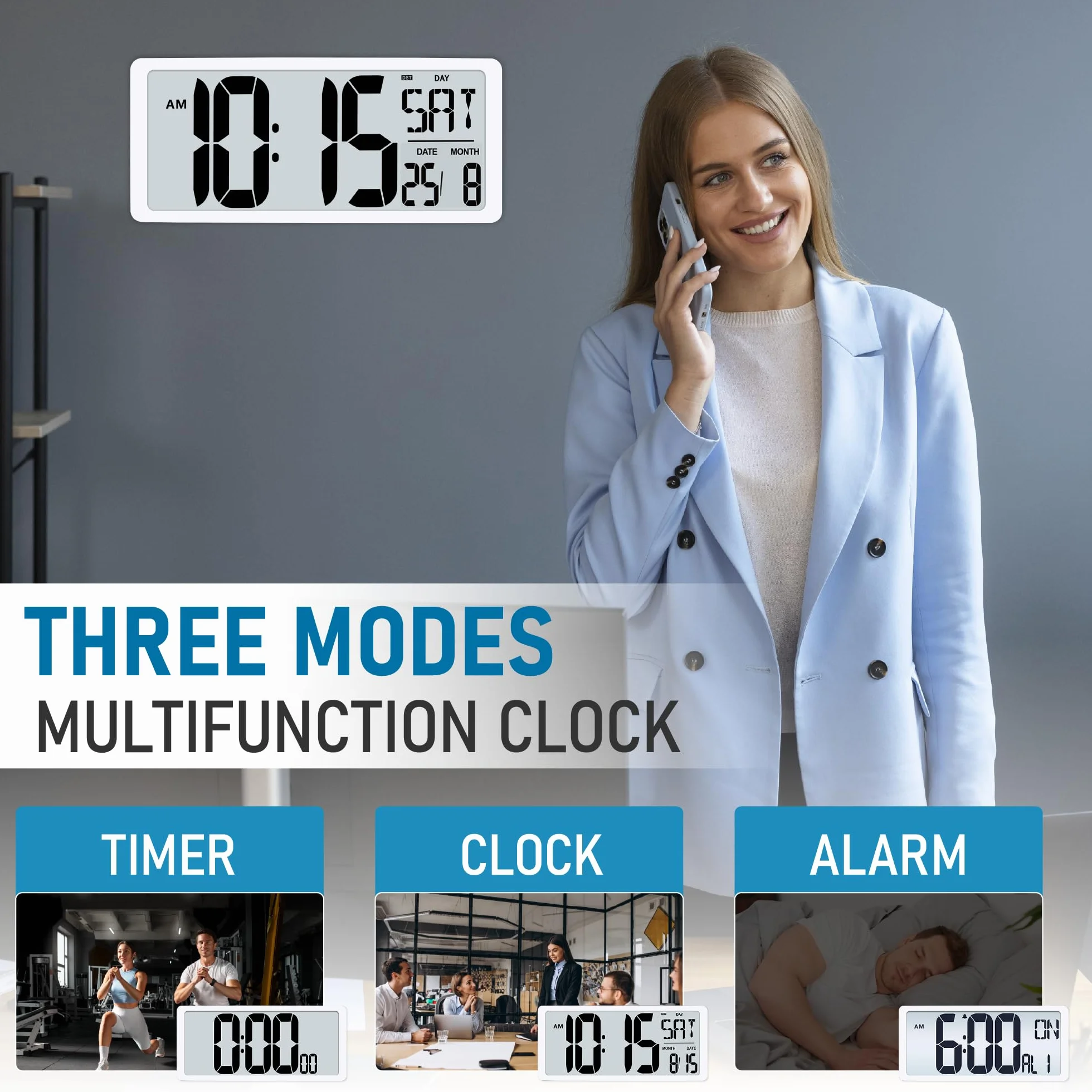 TXL Reloj de Pared Digital Grande con luz de Fondo, Reloj Despertador de 14.2 Pulgadas con día, Fecha y Temperatura, Pantalla Jumbo, Reloj Digital de Cuenta Regresiva para Personas Mayores, hogar