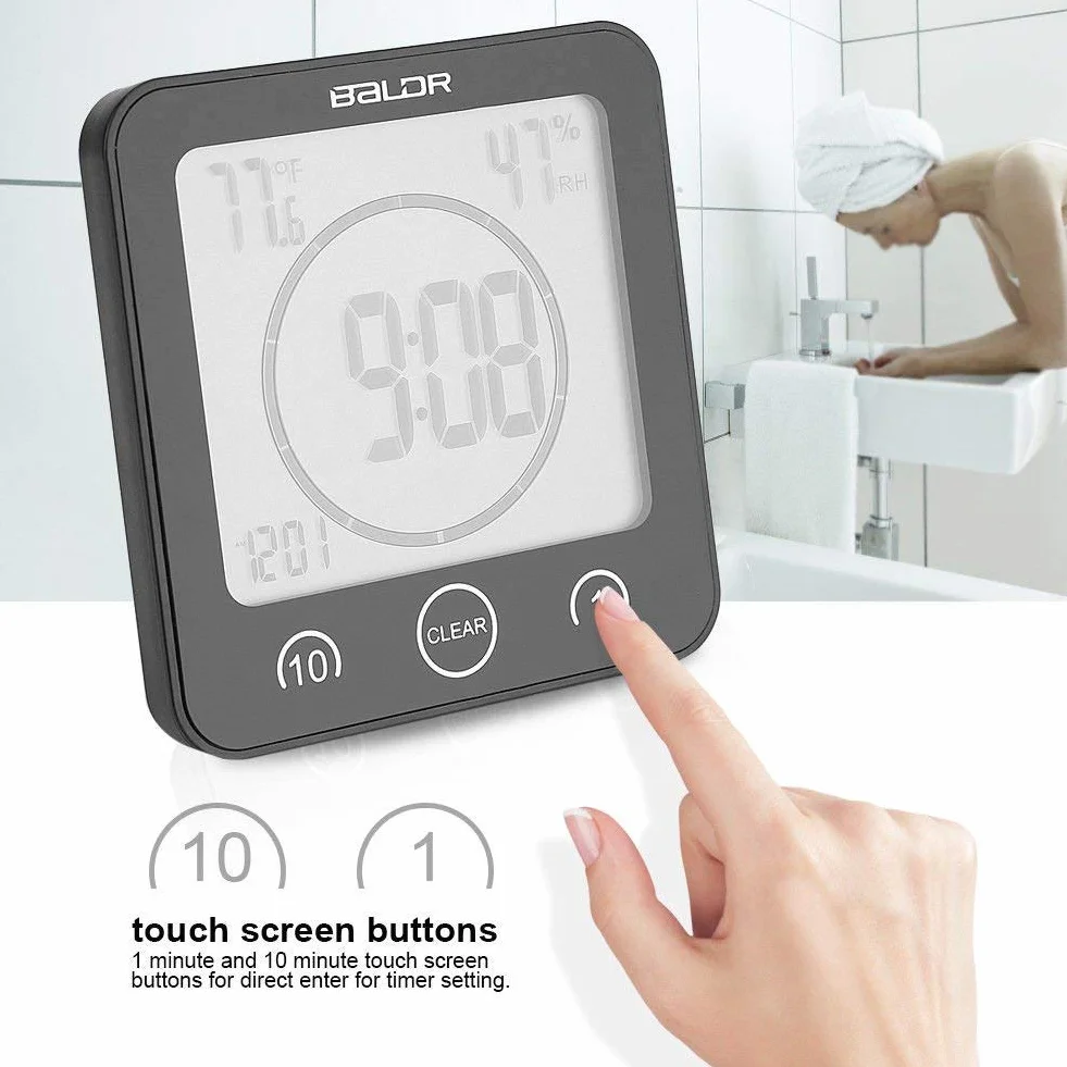 LCD Digital Ducha Reloj Impermeable Temporizador Temperatura Humedad Pared Cocina (Negra)
