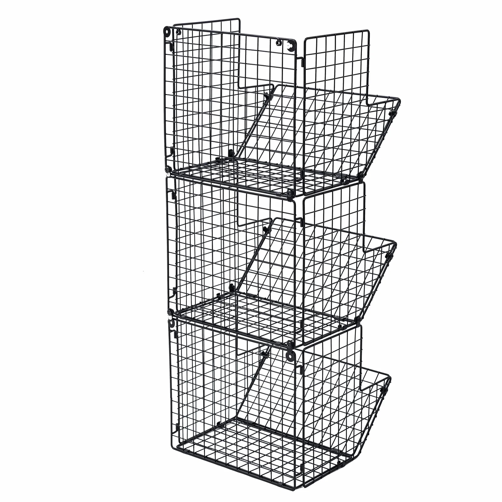 ACAGALA Estantería de pared de alambre de hierro de 3 niveles, cesta de almacenamiento montada en la puerta con ganchos y cinta adhesiva que no deja residuos, estante de cocina para frutas, toallas y