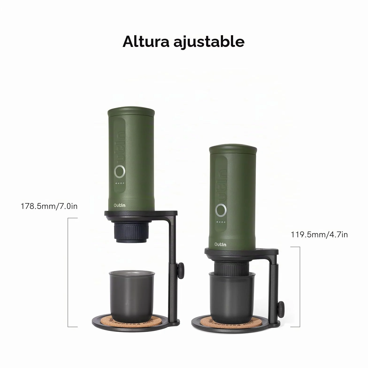 OutIn Soporte universal desmontable para café con almohadilla de corcho, portátil para máquina de espresso