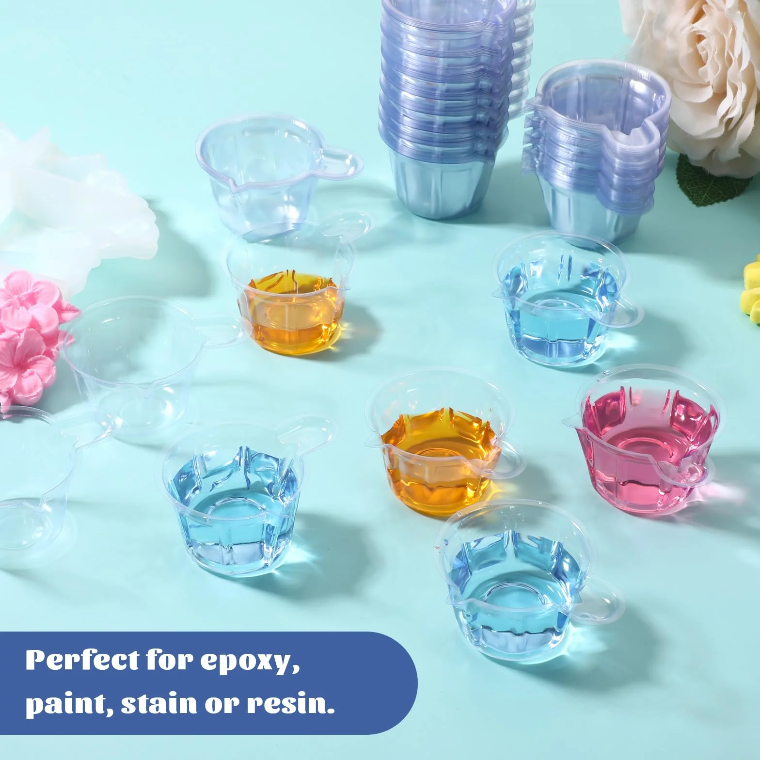 Vasos medidores desechables de plástico 40 ml, transparentes, para mezclar epoxi, 150 piezas
