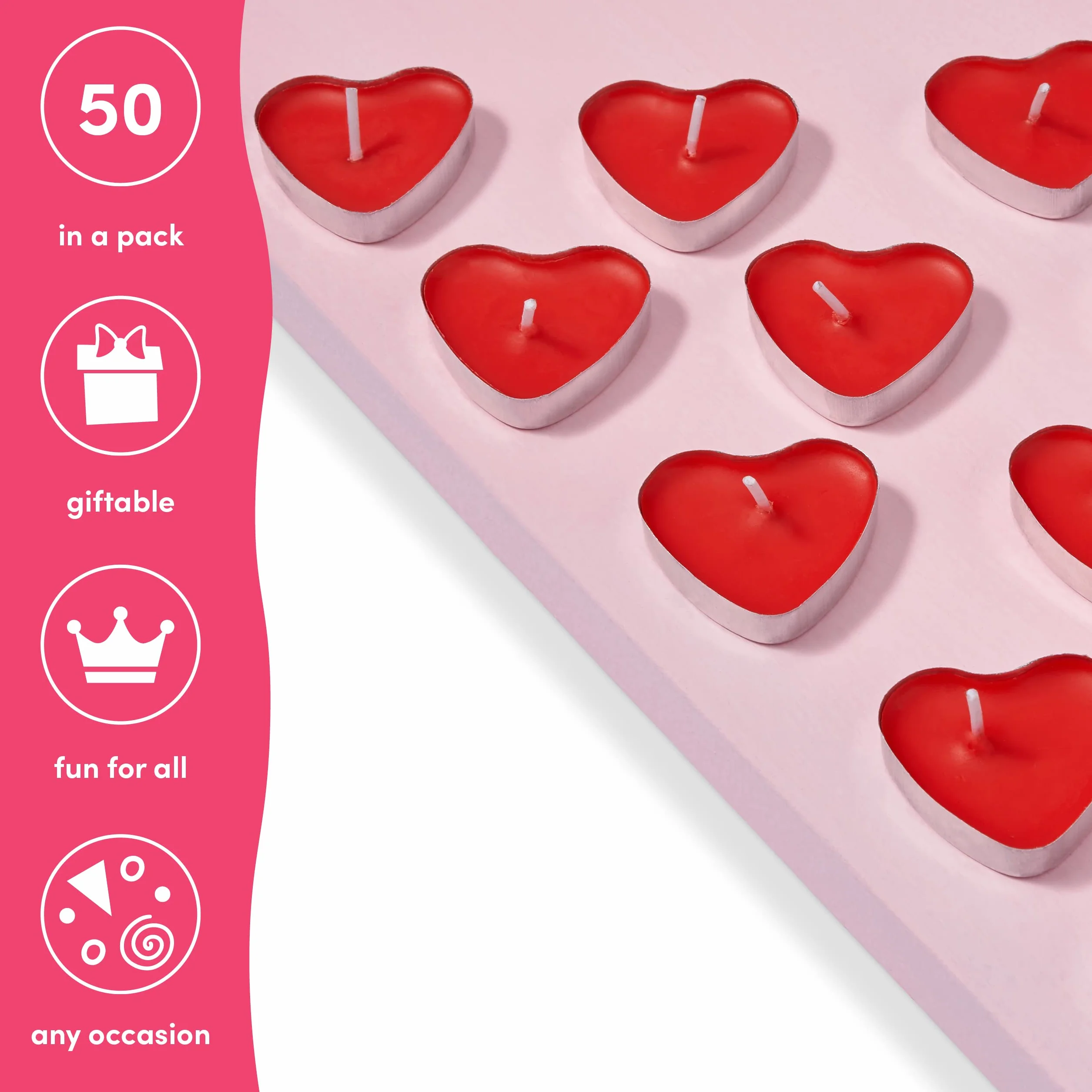 THE TWIDDLERS 50 Velas Rojas en Forma de Corazón para San Valentín, Decoración Romántica, Centro de Mesa