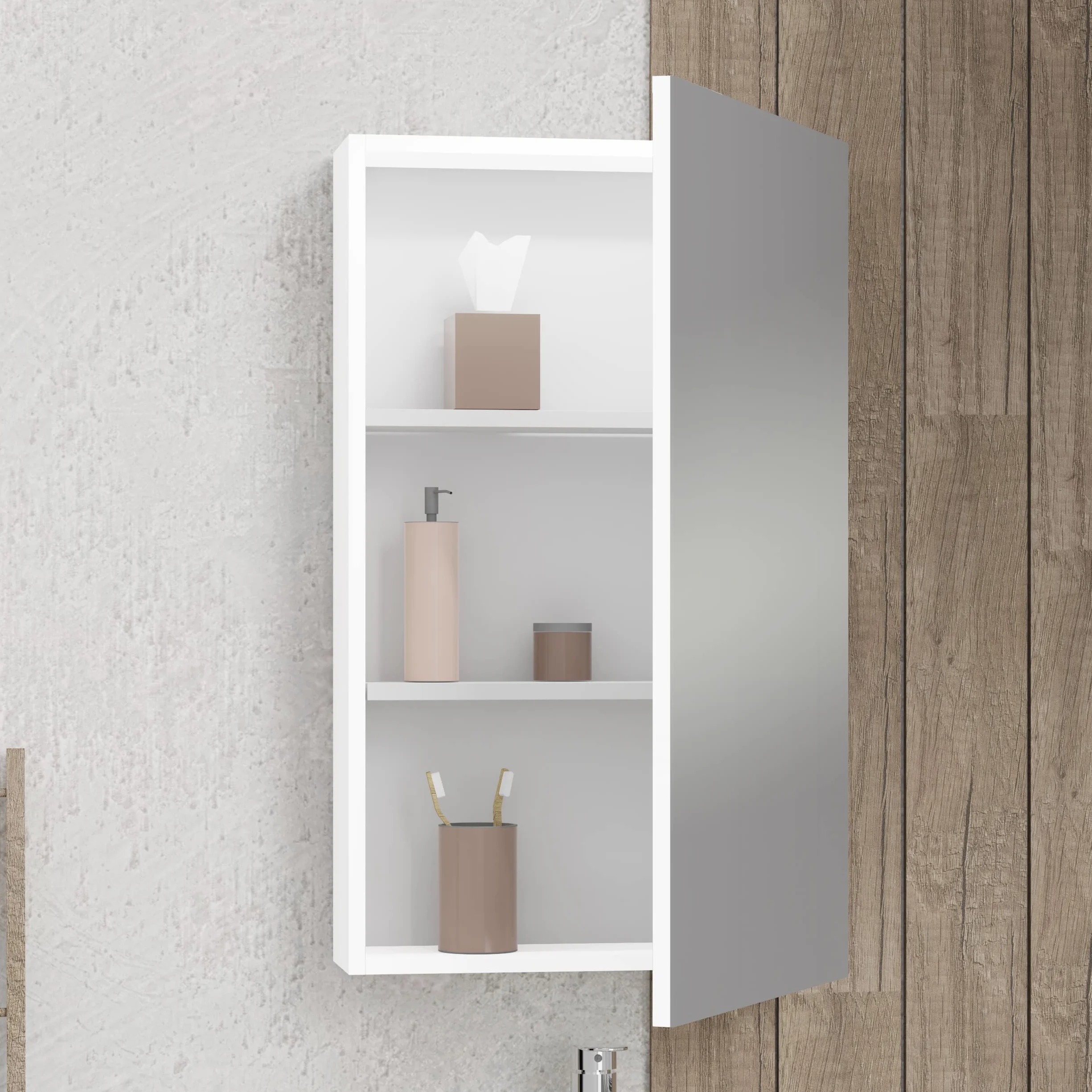 Baikal Mueble Camerino con Espejo, Armario Auxiliar de Baño Multiusos, Opción con o sin Luz LED. Mueble de Pared de fácil colocación. Armario MONTADO. Acabado Blanco. Camerino 48 cm