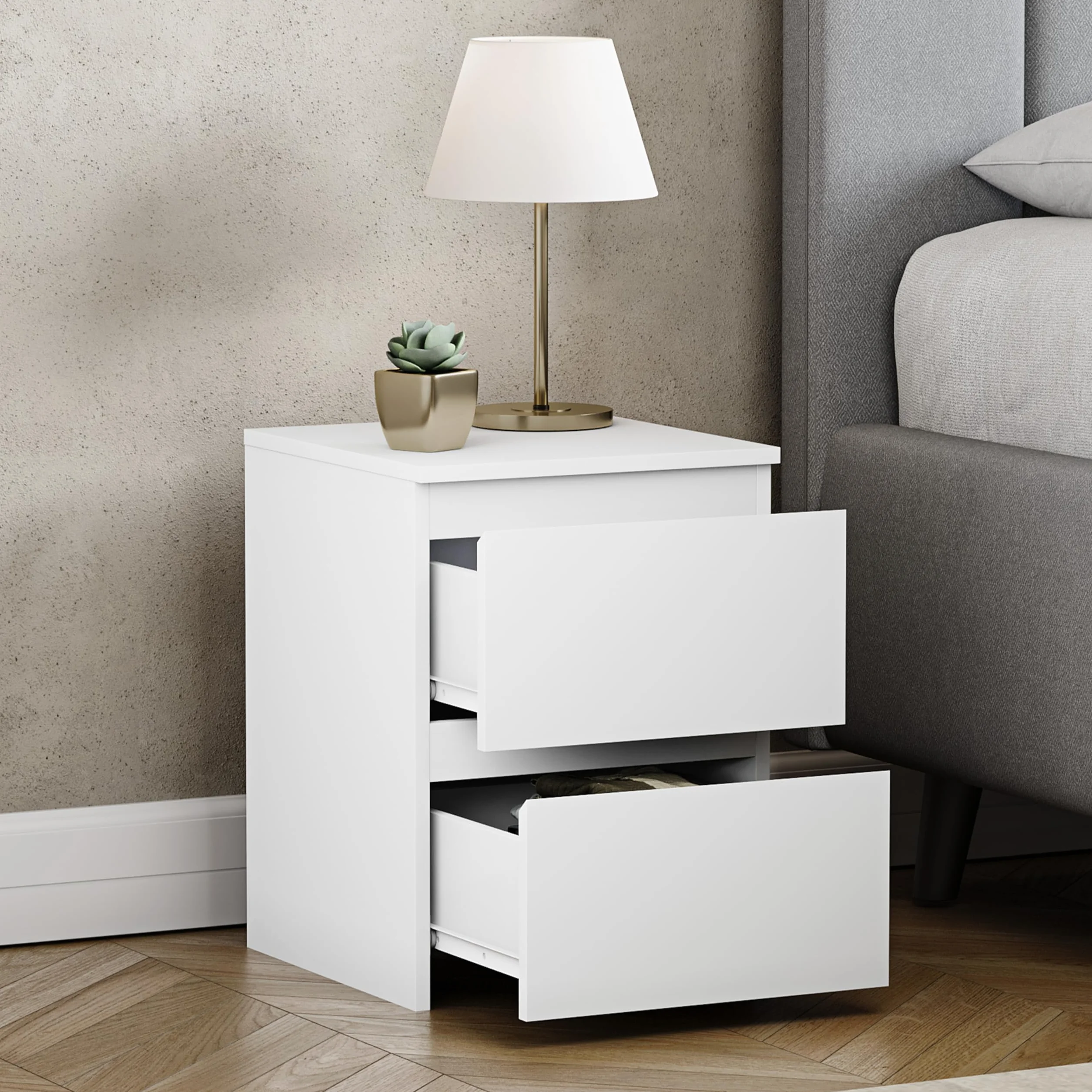 Vida Designs Mesita de noche Denver con 2 cajones (blanca), 40 cm de alto x 29,5 cm de ancho x 29,5 cm de profundidad