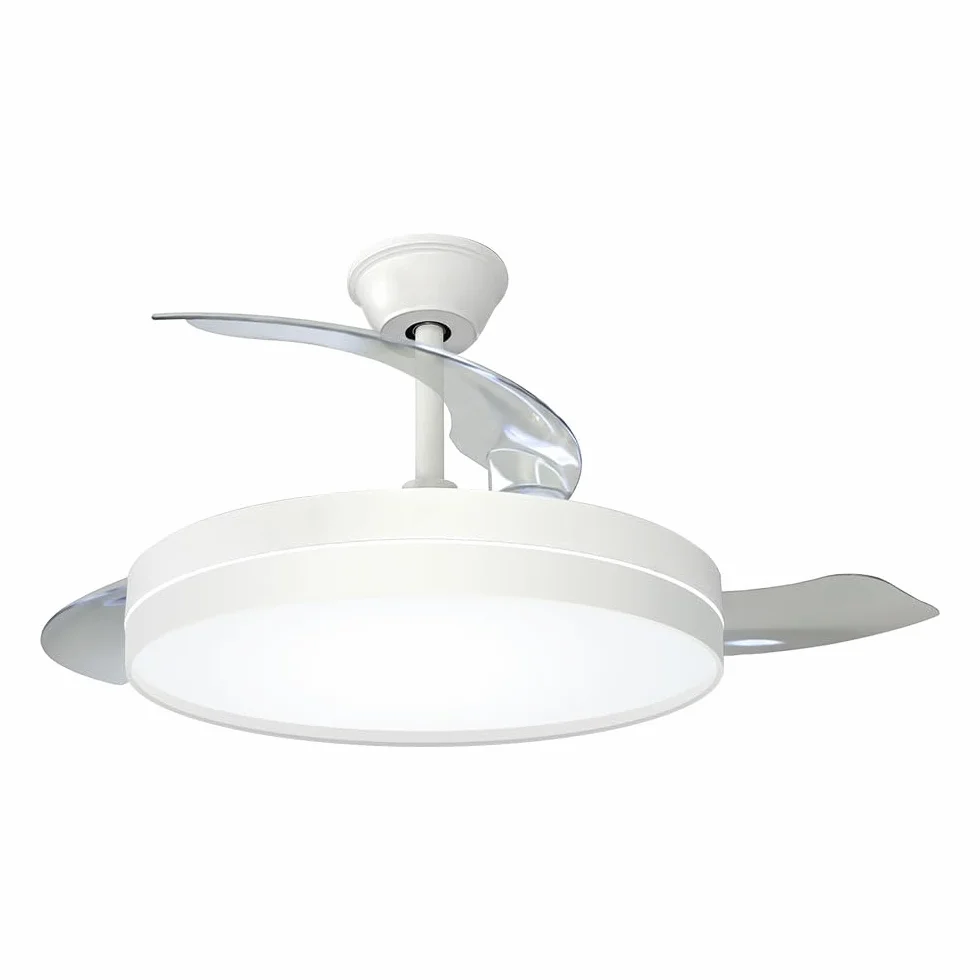 EDM Ventilador de Techo Blanco con Luz 3CCT, Motor DC 36W, 3 Aspas Transparentes Retráctiles, Mando a Distancia, Ø107 cm