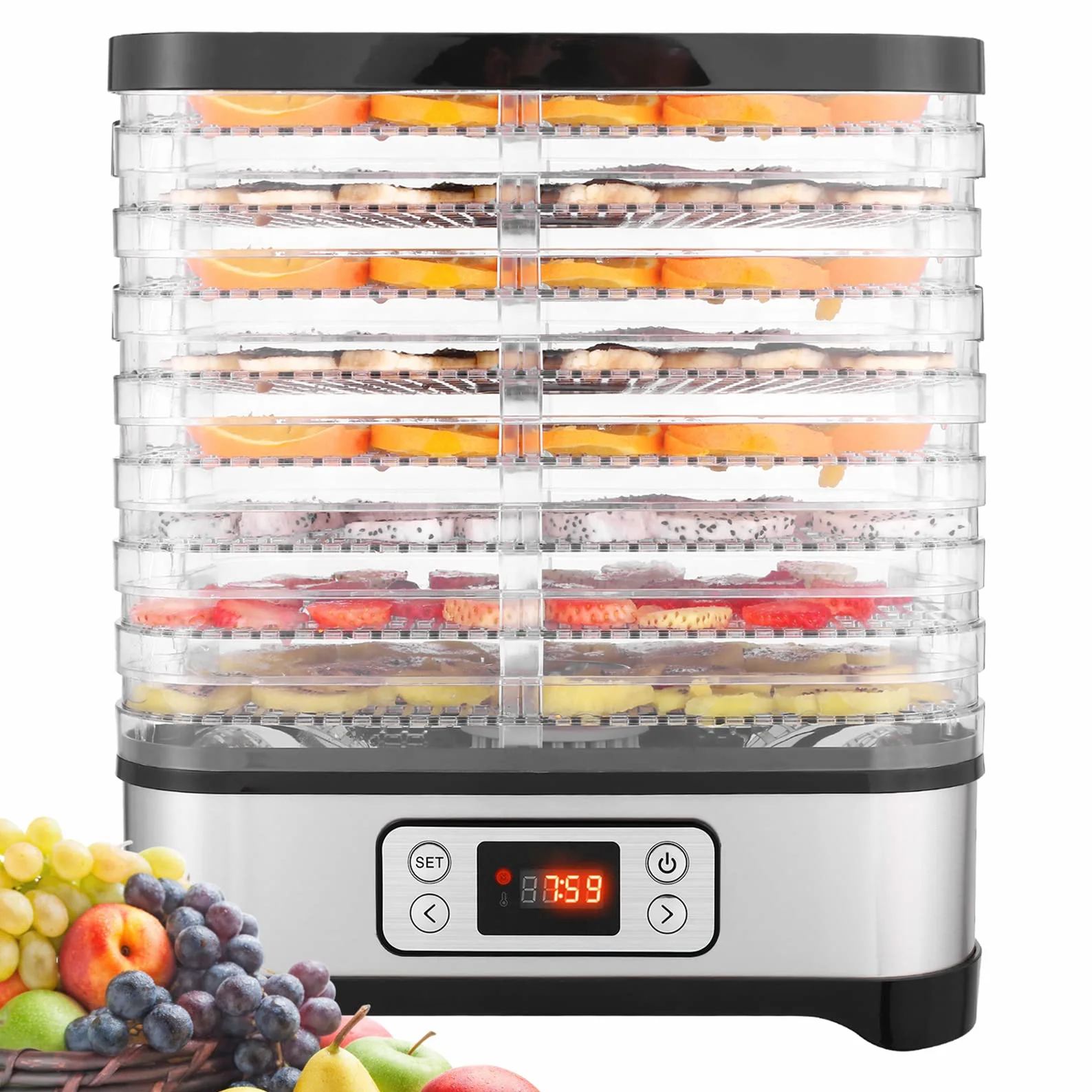Deshidratador con pantalla LCD, 8 niveles, temperatura y temporizador 72H, sin BPA, sin BPA