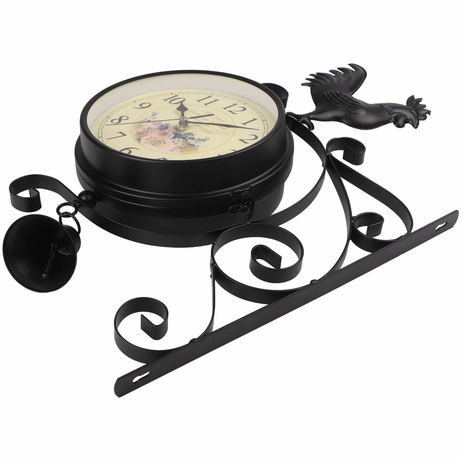 Reloj de pared de doble cara, reloj de estación de hierro negro de 39 cm con movimiento de cuarzo silencioso, números grandes para decoración del hogar y sala de estar