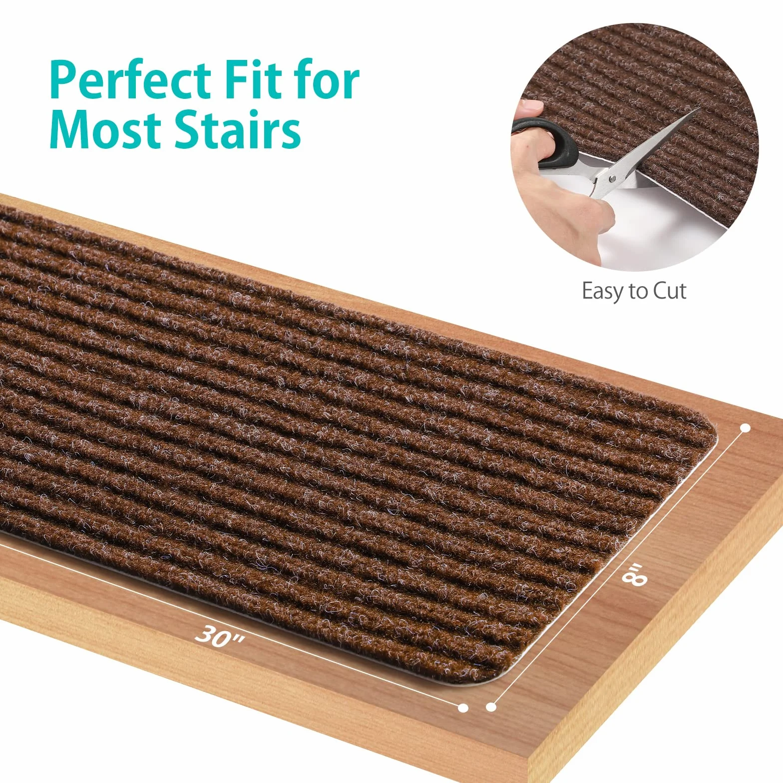 Pisadas Antideslizantes para escalones de Madera,76x20cm (Paquete de 15), Adhesivo preaplicado, alfombras Antideslizantes para escaleras Interiores, Marrón