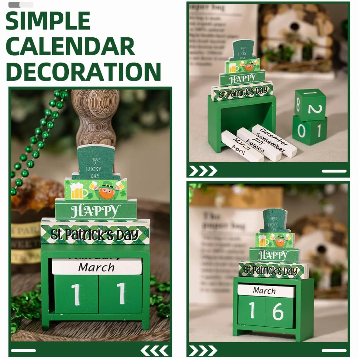 TOPBATHY 5piezas Calendario De Madera Para Día De San Patricio Decoración De Escritorio Festiva Accesorio De Regresiva De Madera Para Día De San Patricio Único Para y Familia