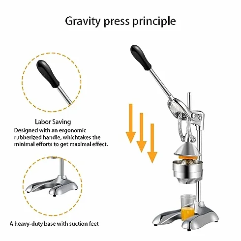 Exprimidor manual de cítricos, exprimidor profesional de acero inoxidable para extracción de jugo fresco en casa o cocinas comerciales