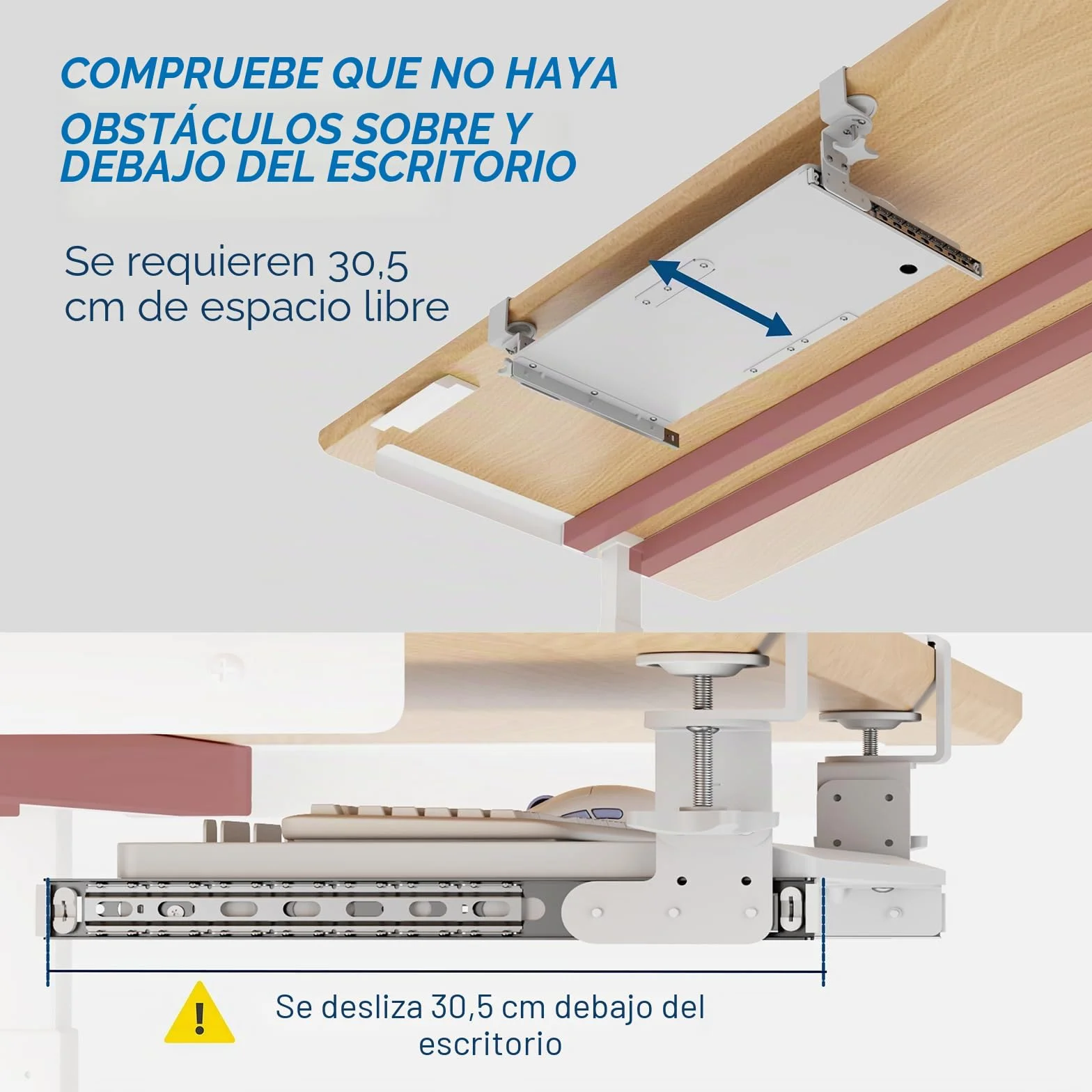 AX WABER Bandeja extraíble para teclado bajo escritorio, abrazadera tipo C, cajón deslizante 27.3" x 11", blanco