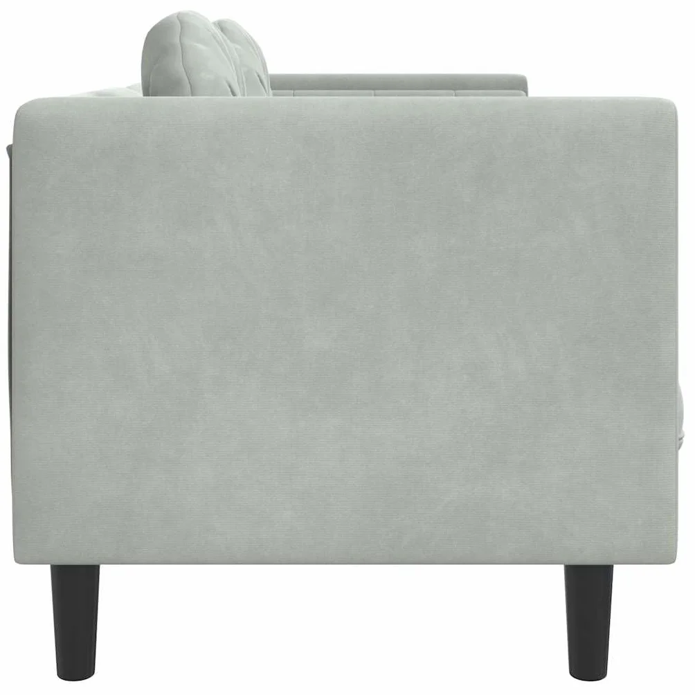 Sofá de 3 plazas con cojines en terciopelo gris claro, sofá de lujo suave para salón con acolchado cómodo y patas de apoyo estables
