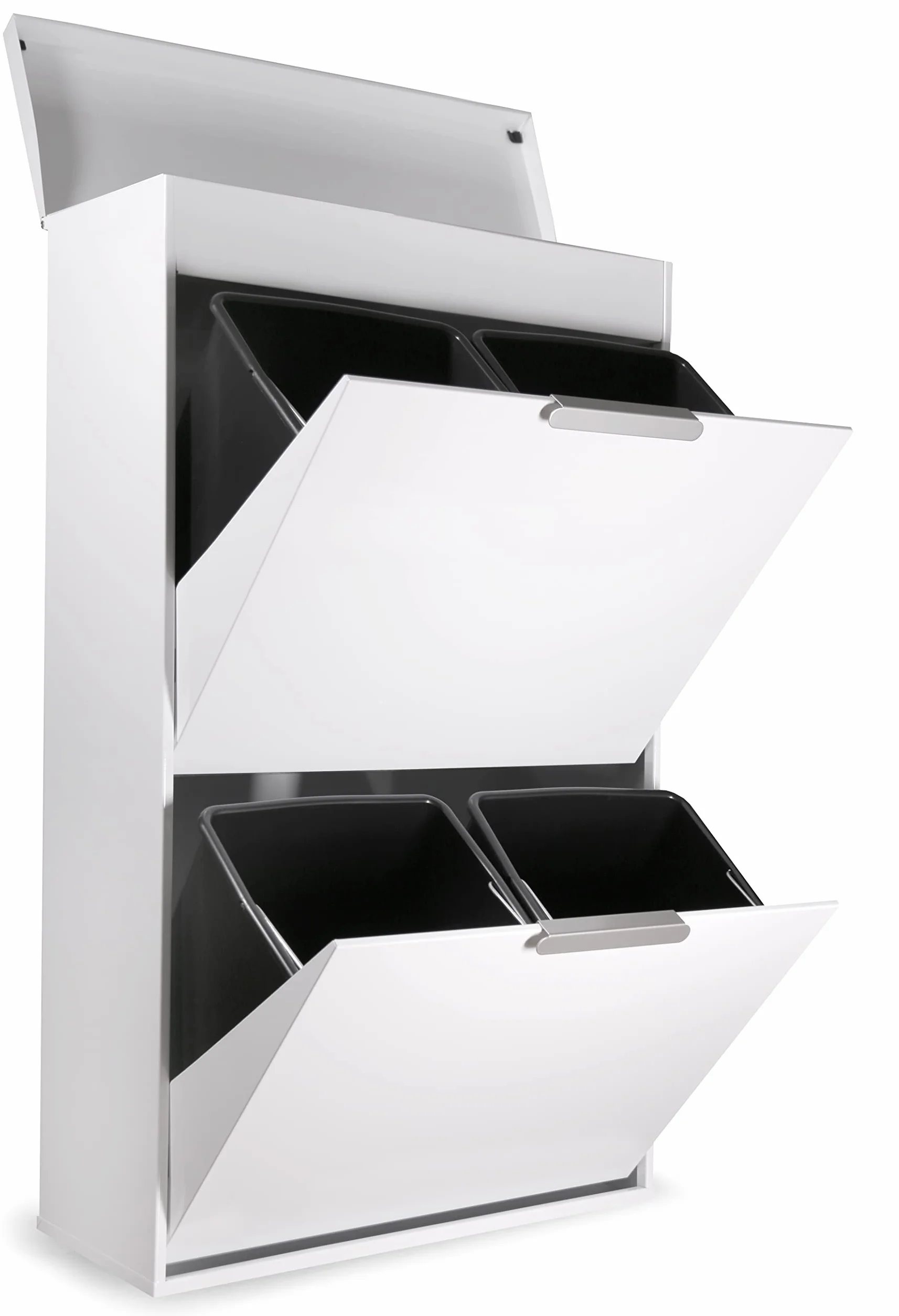 Arregui Ecoclas Plus CR621-E Cubo de Basura y Reciclaje de Acero de 4 Compartimentos con Bandeja Superior | 4x17L (68L) | Cubos de Basura de Cocina | Contenedores de Reciclaje para Casa | blanco