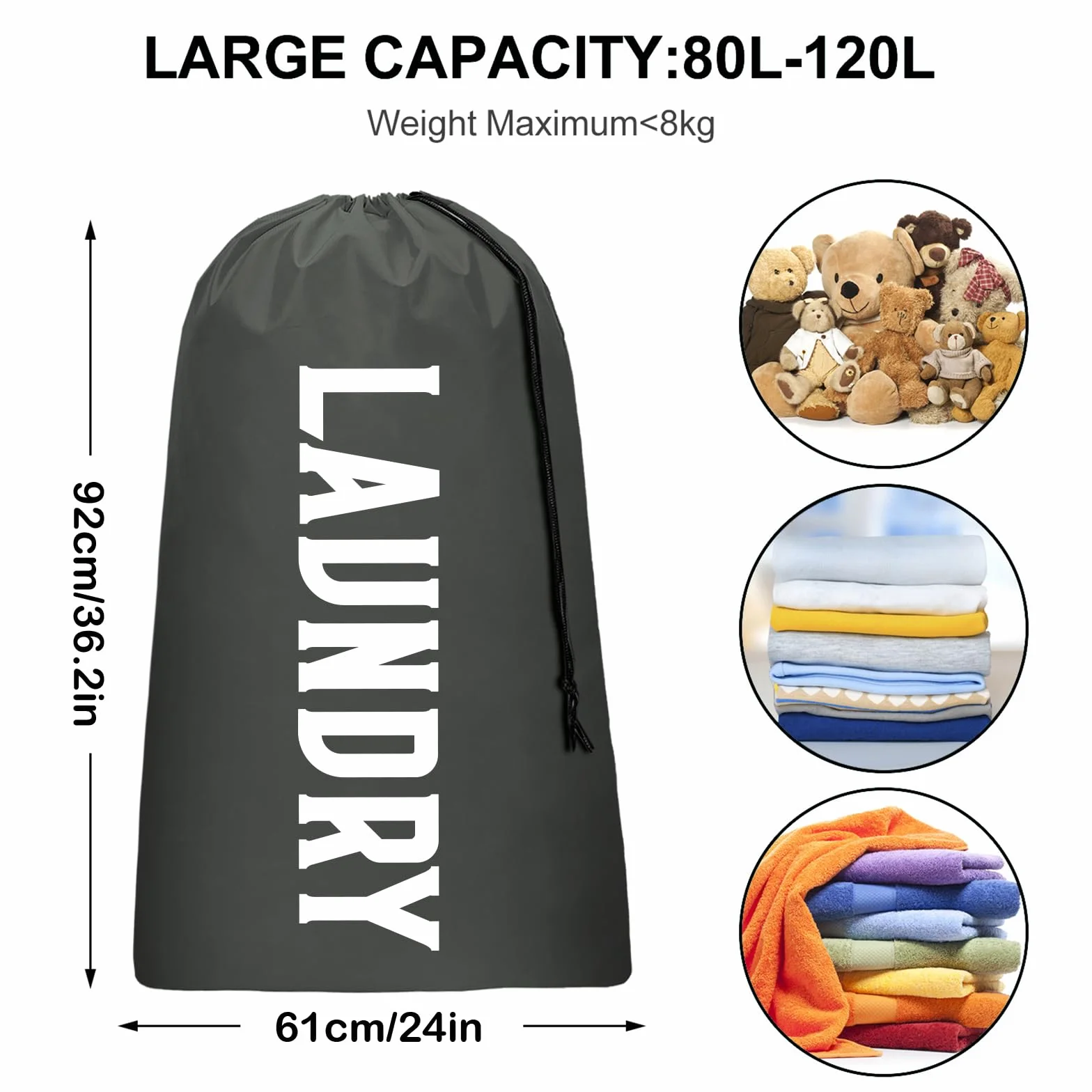 Bolsa de lavandería, bolsa de lavandería de viaje, lavable a máquina, organizador de ropa sucia, lo suficientemente grande como para contener 4 cargas de lavandería, fácil de colocar en una cesta o