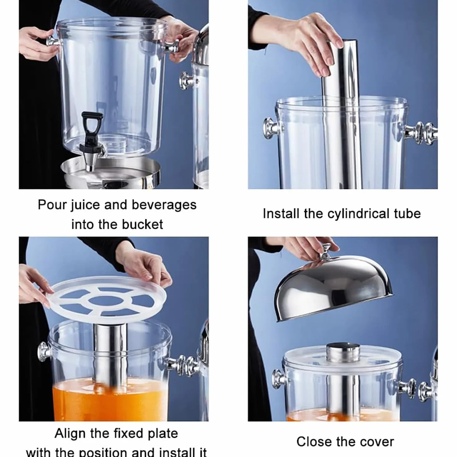 Dispensador de bebidas de limonada, 8 l/16 litros, con núcleo de hielo y bandejas de goteo, ideal para restaurantes, hogares, hoteles, fiestas, duradera y fácil de limpiar