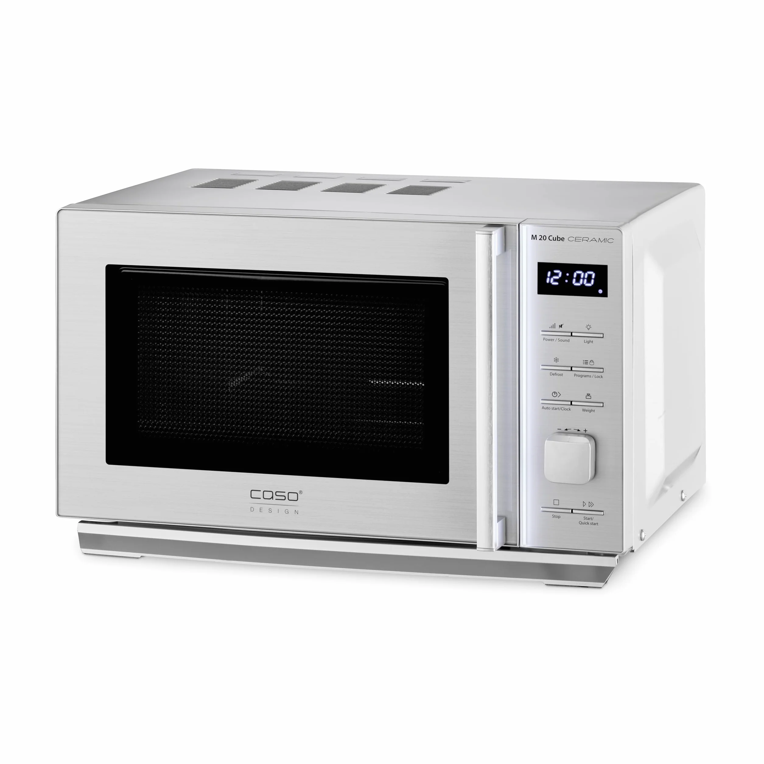 CASO M20 Cube Ceramic - Microondas sin plato giratorio con 800W de Potencia - Capacidad de 20L - 8 programas automáticos - Modo Descongelación - microondas pequeño - plateado