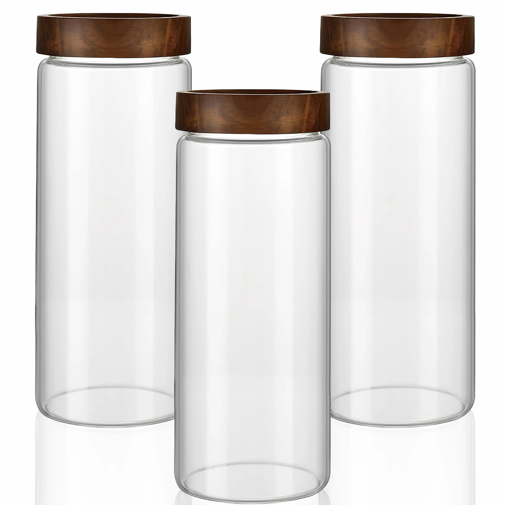 Juego de 3 tarros de almacenamiento con tapa, herméticos, 1500 ml, grandes, con tapa de madera en espiral, para cereales, té, granos de café, pasta, pasta, harina, ova overnight oat