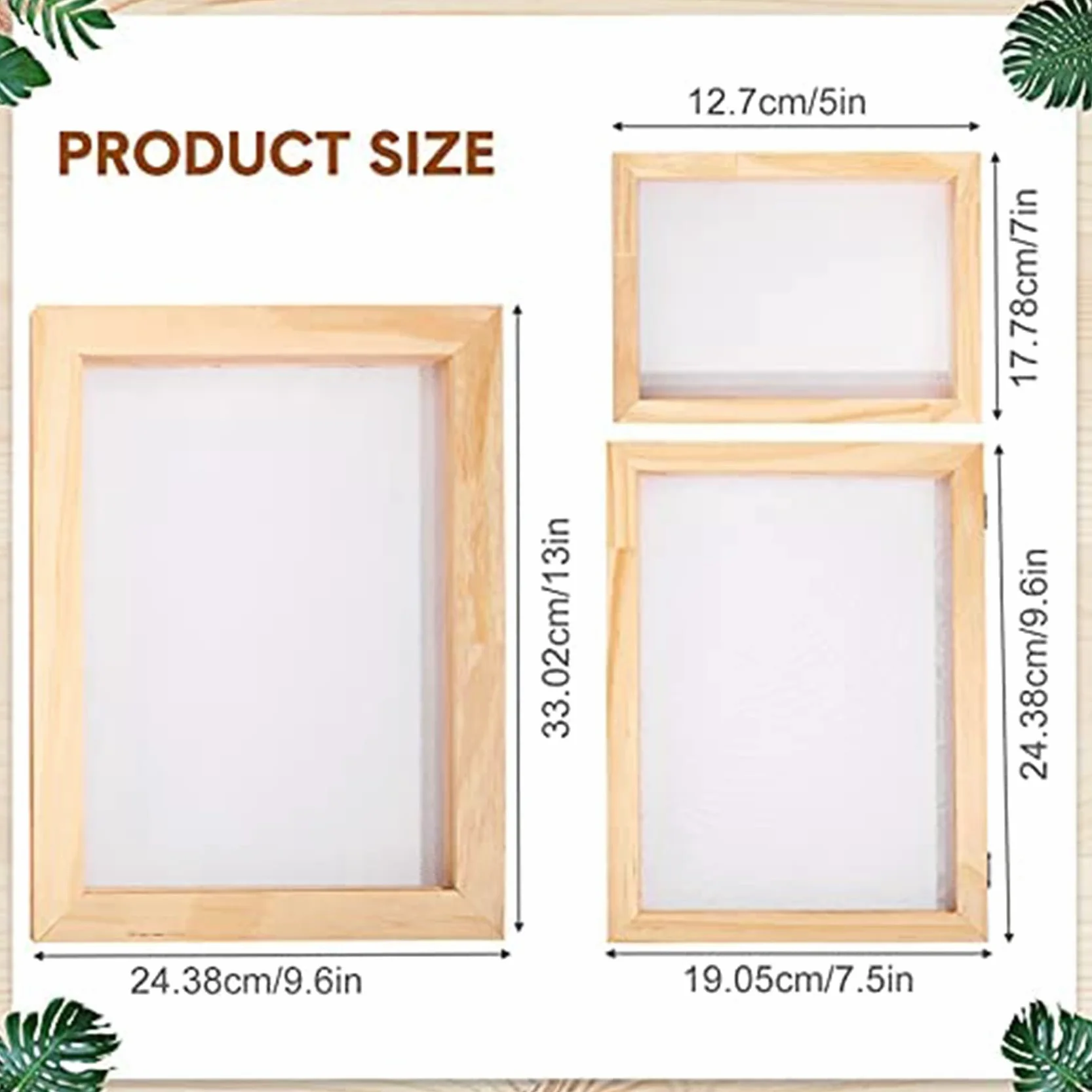 Kit de Pantalla para Hacer Moldes de Papel de Madera 3 Piezas Marcos 3 Tamaños Manualidades DIY