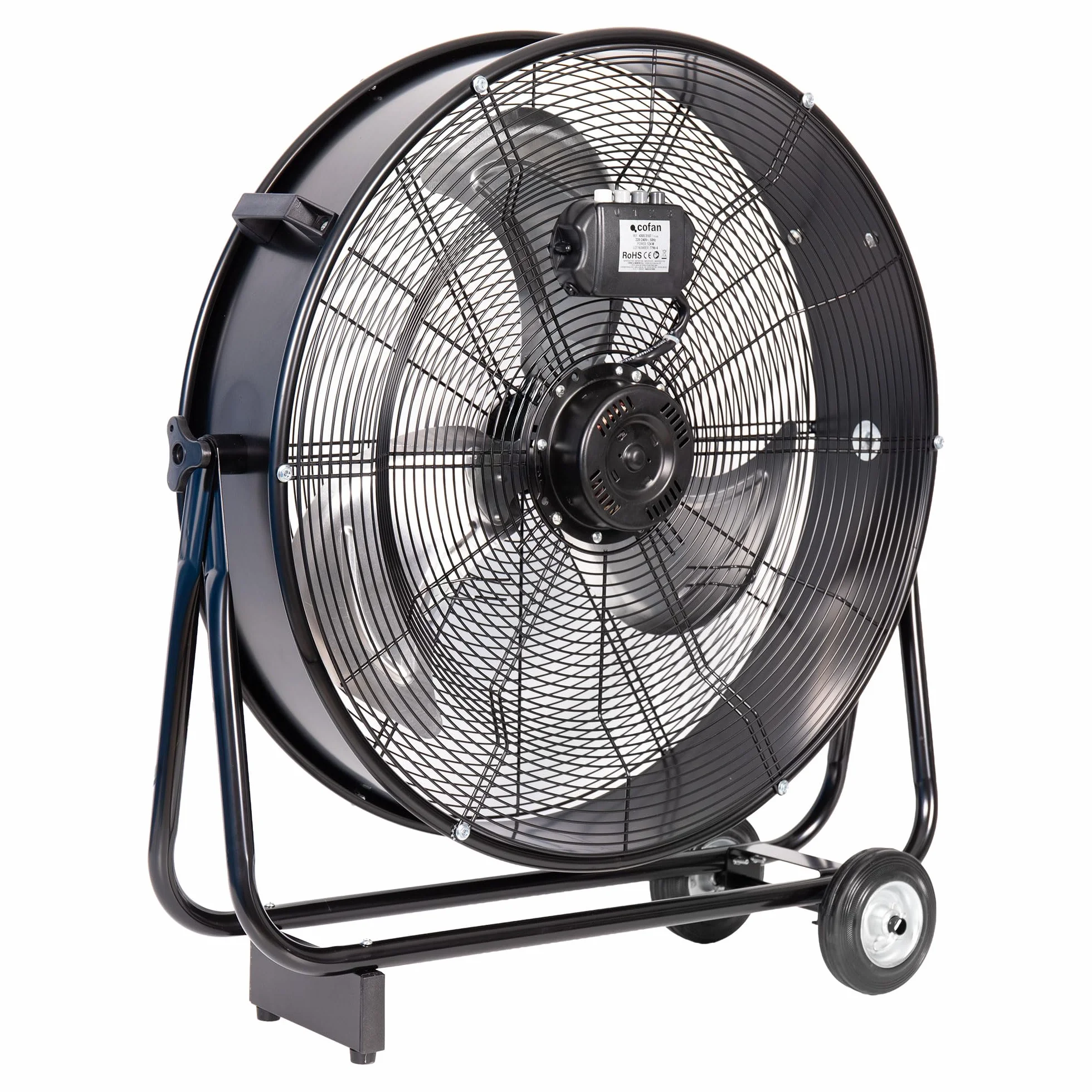 Cofan Ventilador Industrial de Suelo 300 W, 90 cm, 2 Velocidades, 3 Aspas de Aluminio de Alta Resistencia, Ruedas y Asas Incluidas, Motor Potente, Negro