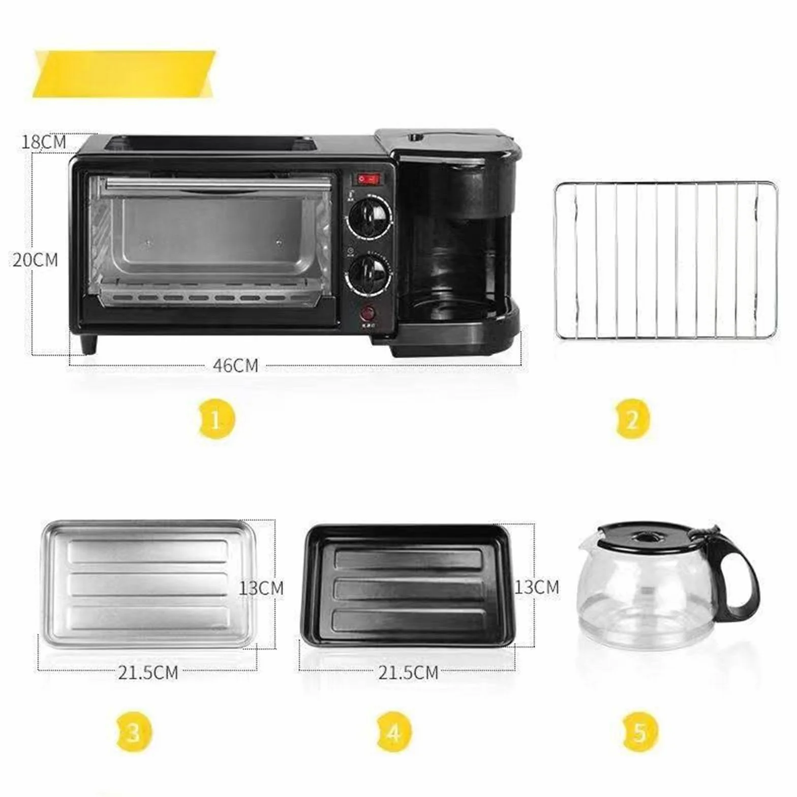 Gralara Máquina de Desayuno 3 en 1 Tostadoras Horno Horno con Temporizador Incluye Cafetera Estaciones de Desayuno Eléctricas Huevo