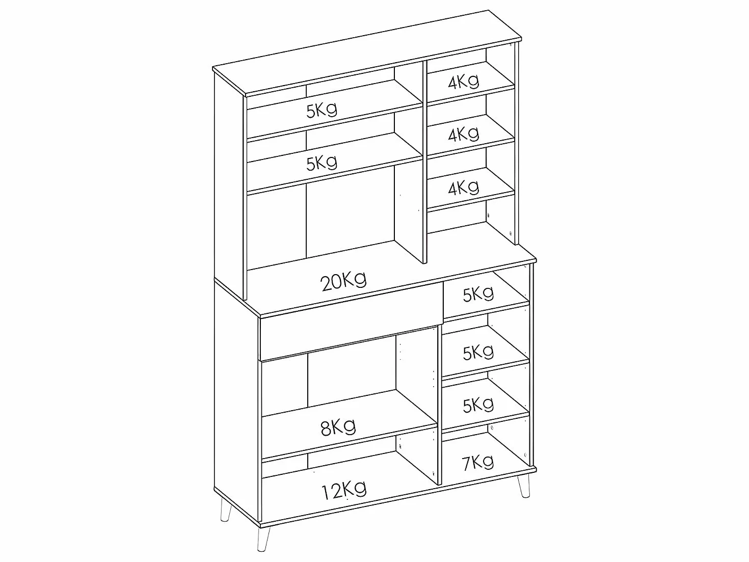 DEKIT GRUPO RIMOBEL WOK -MUEBLE AUXILIAR DE COCINA CON ALMACENAJE - 191x120x40 cm - BLANCO / NATURAL