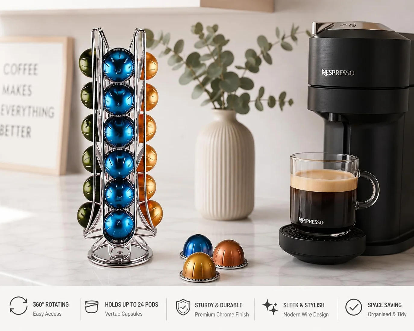 Exzact Soporte giratorio para cápsulas de café compatible con Vertuo, capacidad 24 cápsulas