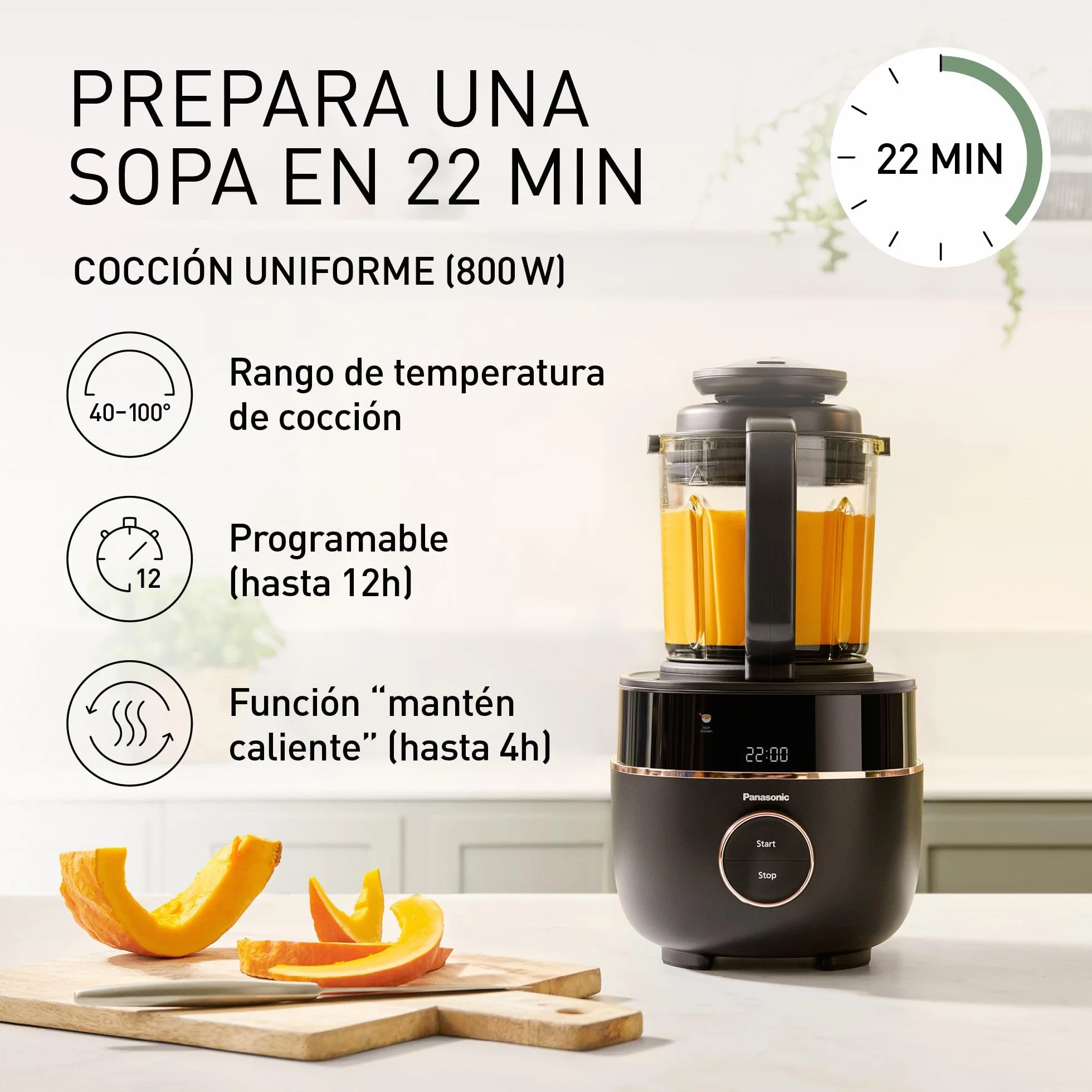 Panasonic MX-HG4401KXE Licuadora y Maquina para Sopa 1.2L 800W 9 Modos Automaticos 10 Velocidades Negro
