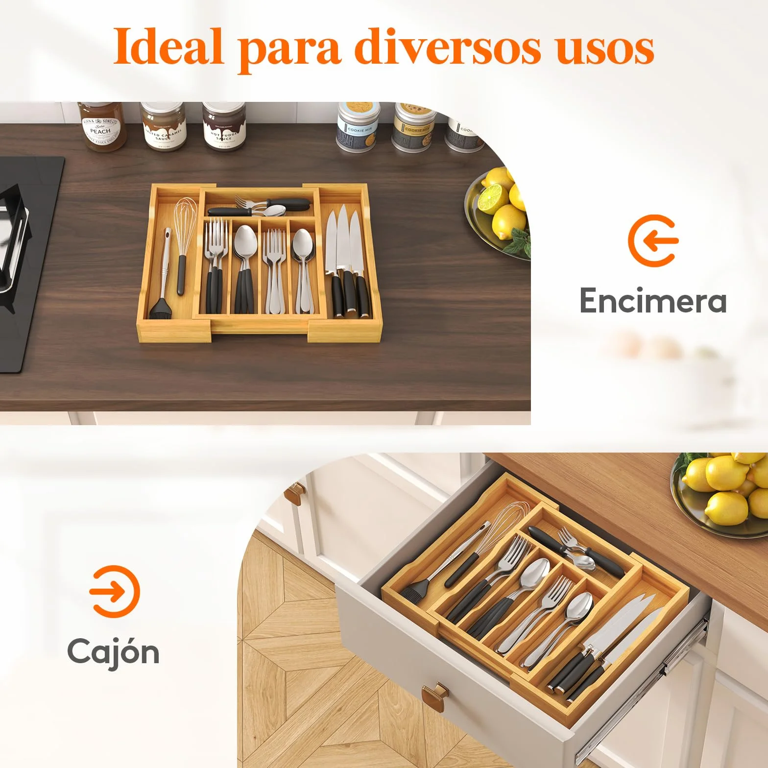 Lifewit Organizador Cubiertos de Bambú Extensible Cajón 24-40 cm Profundidad 33cm