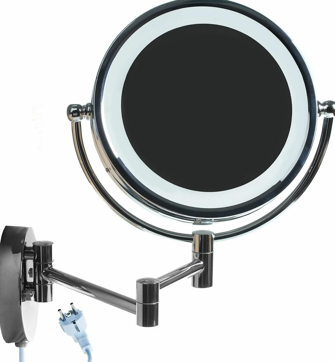 LED Cosmética Espejo 8,5 Pulgadas 7X Aumentos, Maquillar Espejo de Pared con Luz y Brazo Articulado, Enchufe Español, Plegable Espejos para Baño, Cara Doble: Estándar + 7X Aumentos. KXD3129-7x