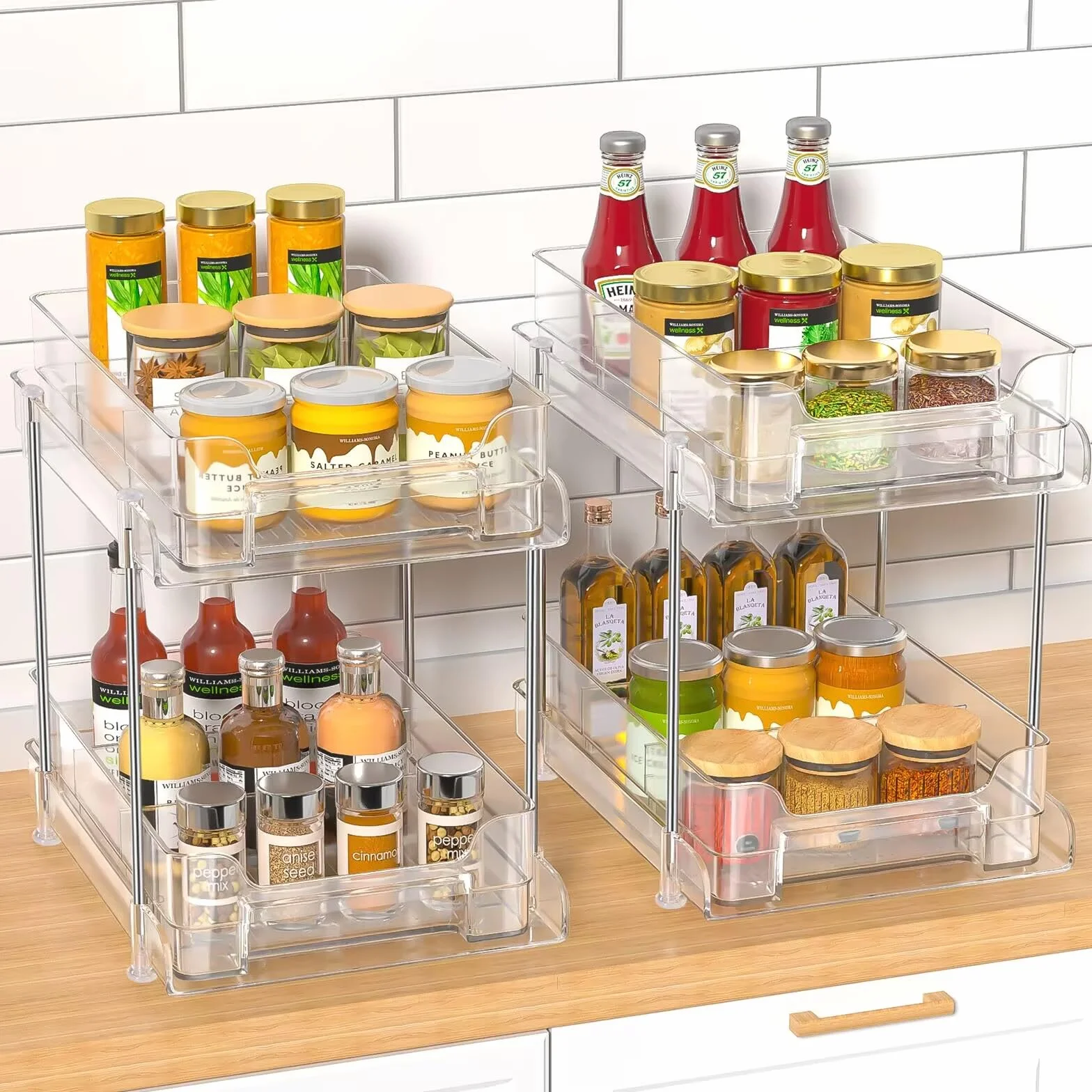 2 Paquete Organizador Cocina Debajo del Fregadero, 2 Niveles Extraíble Estante Almacenamiento, Maquillaje, Baño, Productos de Limpieza, Cajones