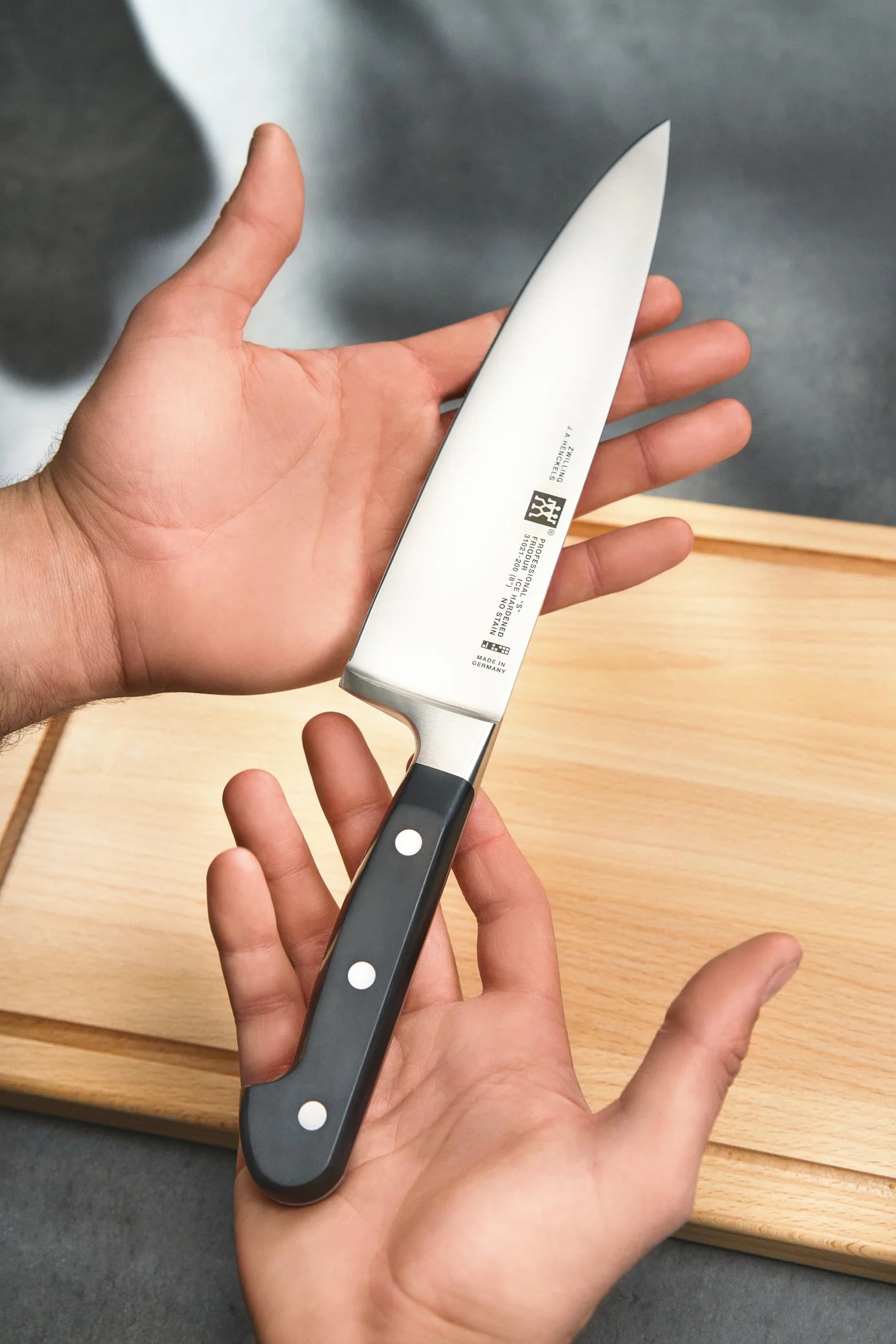 ZWILLING Juego de cuchillos, 3 piezas, cuchillo para manteca de cerdo, cuchillo para carne, cuchillo de chef, Mango especial de acero inoxidable/plástico, Professional S