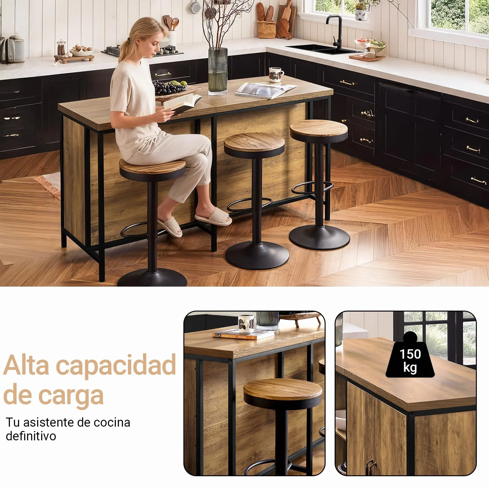 SoBuy Isla de Cocina, Armario de Almacenaje Multifuncional, Mueble de Cocina, Sideboard para Sala de Estar, Aparador, Armario Auxiliar Vintage 170 x 60 x 89 cm KNL01-F