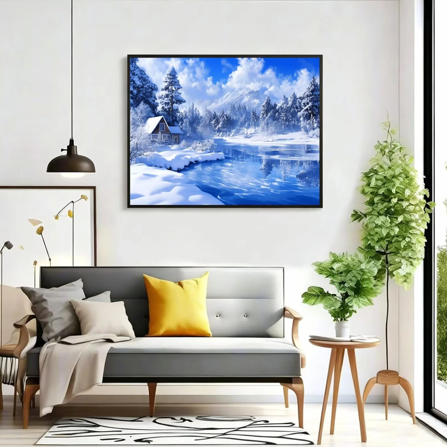 Pintar por Numeros nieve Pinturas Acrilicas bosque Pintura por Numeros Adultos Lienzos para Pintar, Pintura Acrilica Manualidades, Decoración para Hogar, Regalos Cumpleaños, 90x120cm Sin Marco, q-908