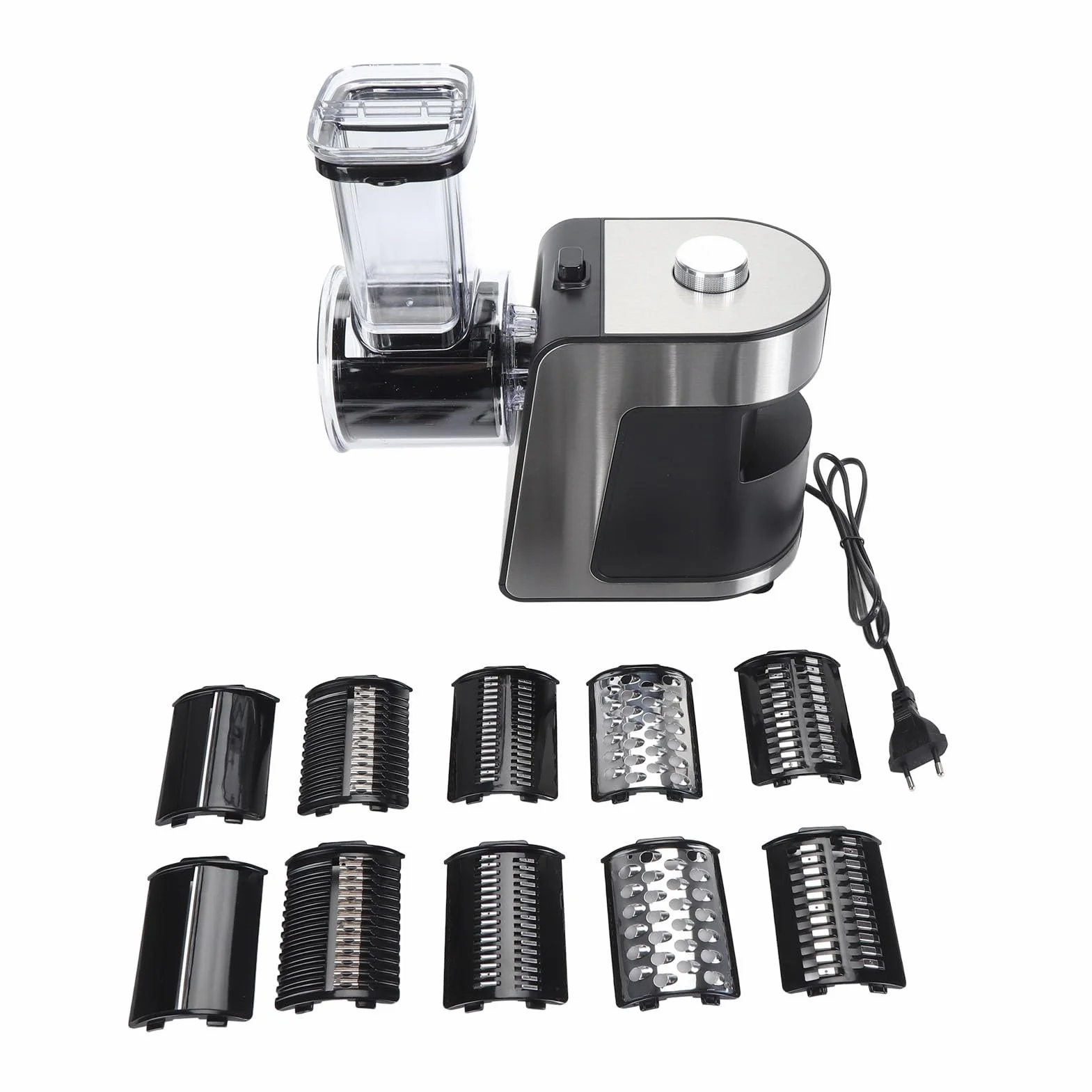 Cortador de Verduras Eléctrico de 1000W, Rallador Eléctrico, Rallador de Queso Eléctrico, Cuchillas de Acero Inoxidable, Ensaladora, Operación con un Toque, Cortador de Frutas