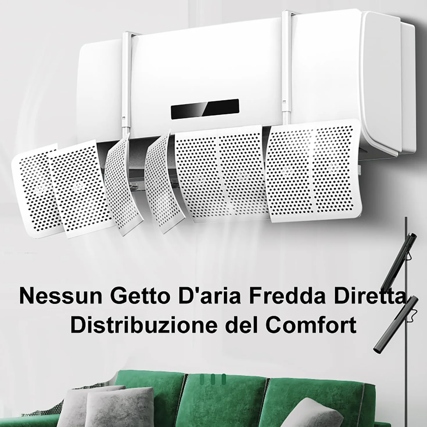 Deflector Aire Acondicionado Universal Ajustable 8 Aspas 270° Montaje Rápido Materiales Ecológicos