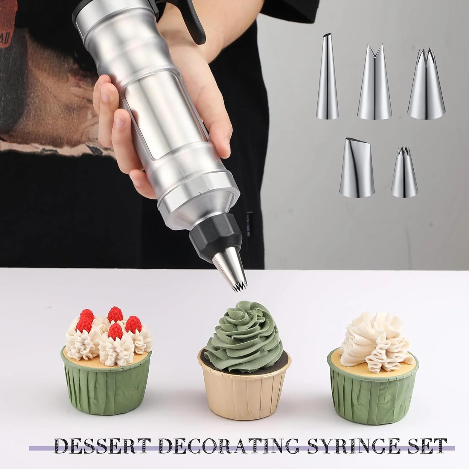 Juego de pistolas de decoración de glaseado, herramientas de decoración de pasteles con 3 raspadores de crema y 6 boquillas reemplazables, fácil de usar para principiantes, ideal para decoración de