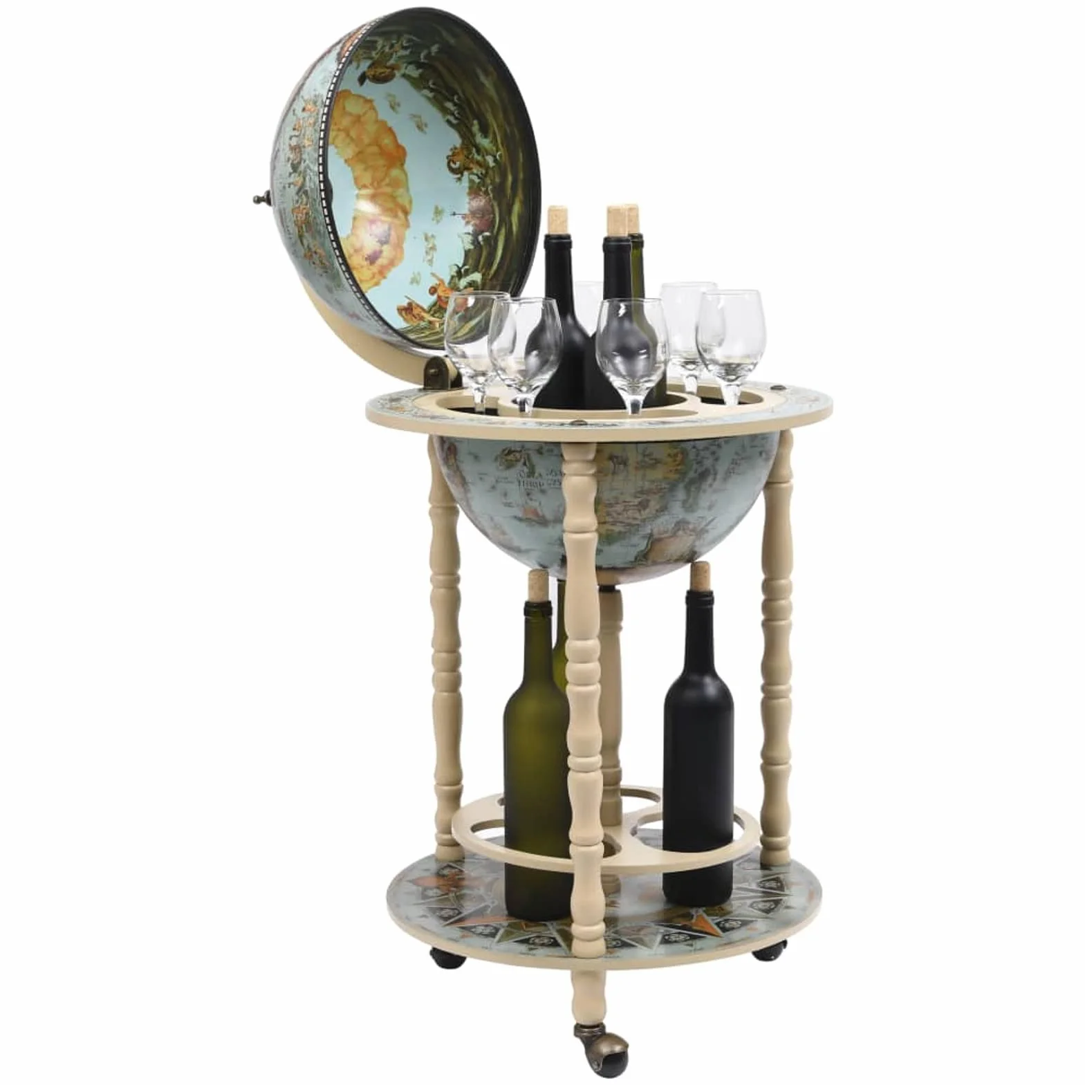 Homgoday Globe Bar 887 - Soporte para vino (madera de eucalipto), color azul