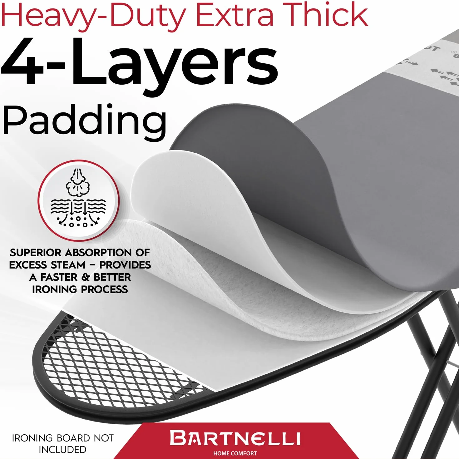 Bartnelli Funda y almohadilla para tabla de planchar, fabricada en Europa con nueva tecnología patentada, funda de repuesto para tabla de hierro de 54 x 15 pulgadas con zona Park & Turbo, resistente a