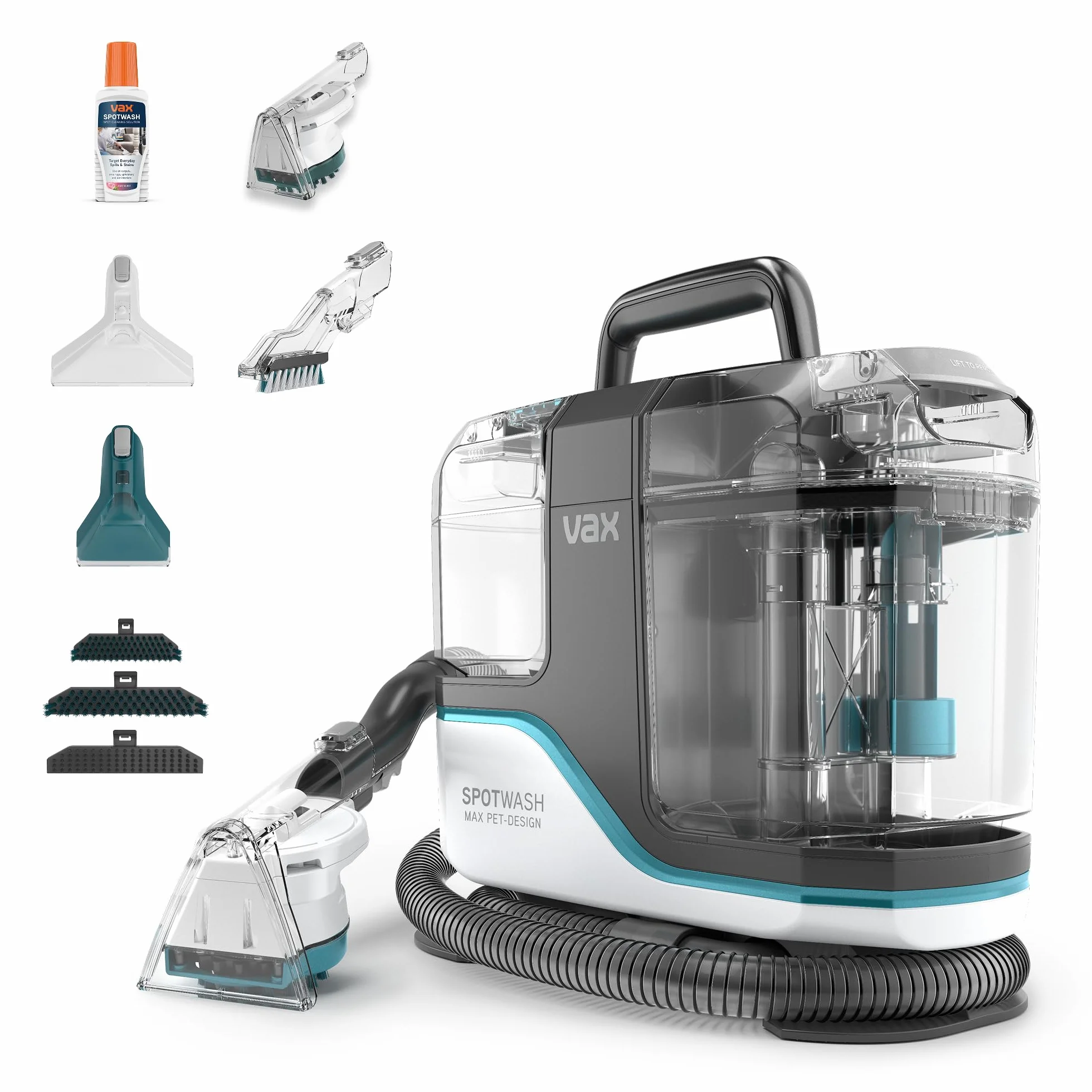 Limpiador quitamanchas Vax SpotWash Max Pet-Design, potente quitamanchas para alfombras y tapicerías con tecnología SpinScrub, depósito XL, limpieza profunda para mascotas, sofás