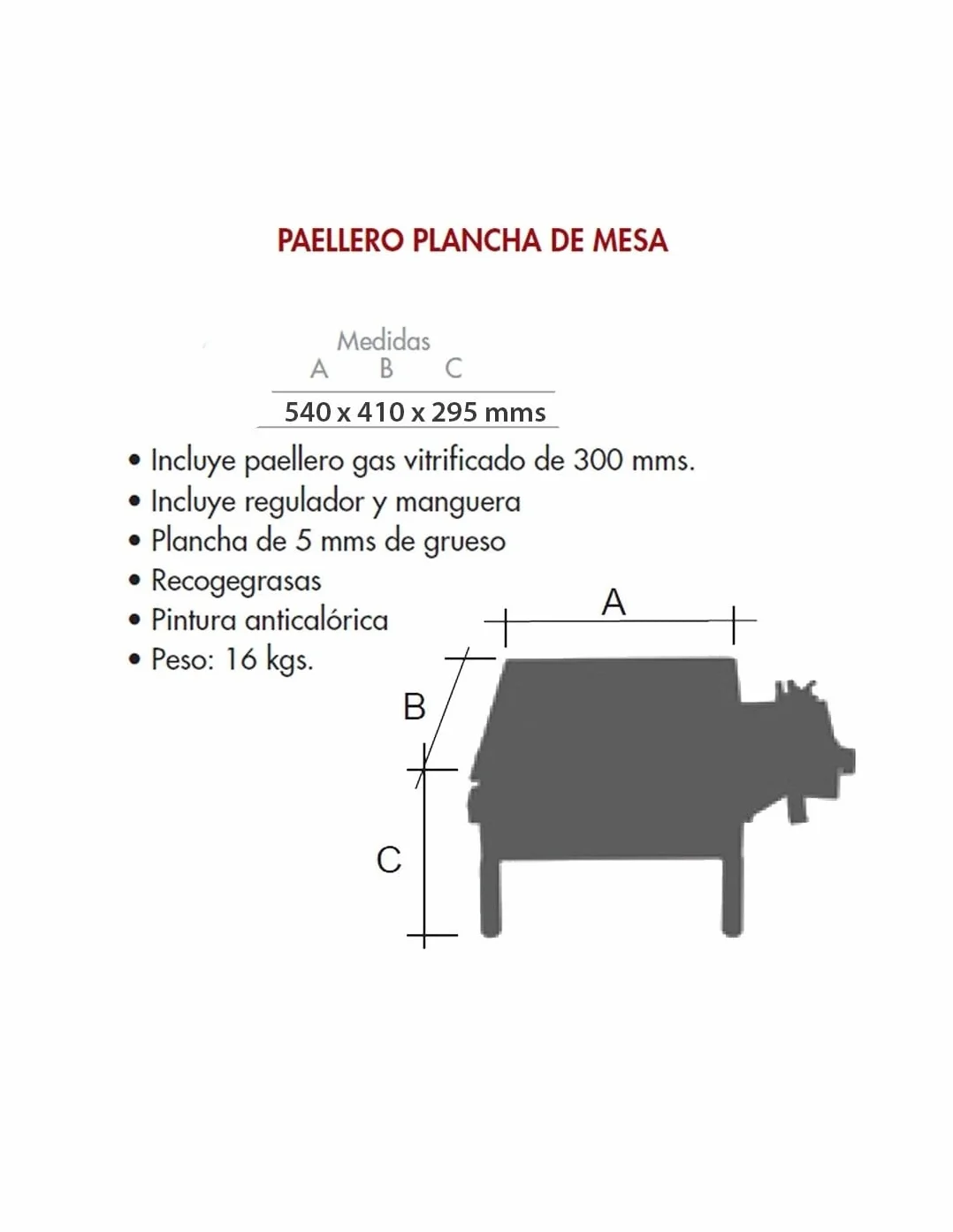 FERRETERIA LEPANTO Paellero Gas, Plancha paellero Gas Sobremesa (59x41x29CM)