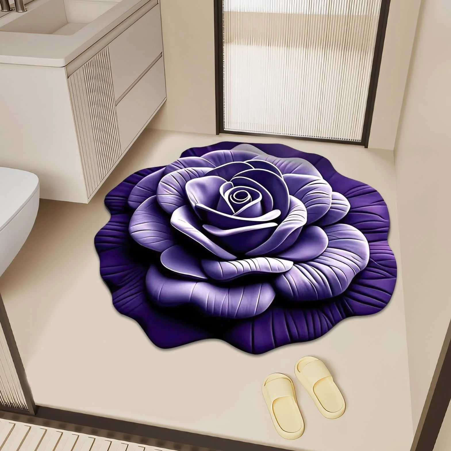 Alfombra de Baño Antideslizante Alfombra De Ducha Con Diseño Floral 3D | Felpudo Reutilizable para Entrada Pasillos Puertas