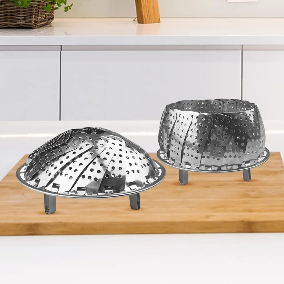 Cesta Vaporera Plegable de Acero Inoxidable con Patas Antideslizantes para Verduras Frutas Mariscos