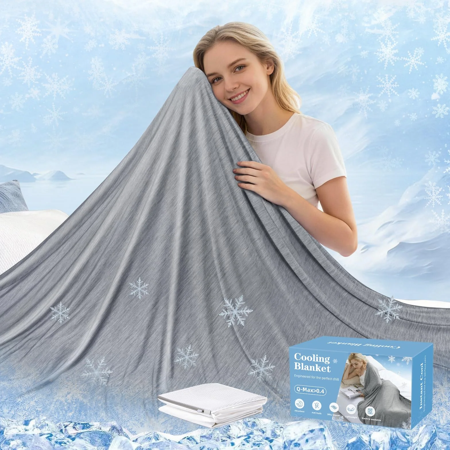 Manta refrescante para sudores nocturnos, manta fría de verano para dormir, Q-Max > 0.4, mantas ligeras y transpirables para personas que duermen con calor, niños y adultos, ideal para cama, sofá