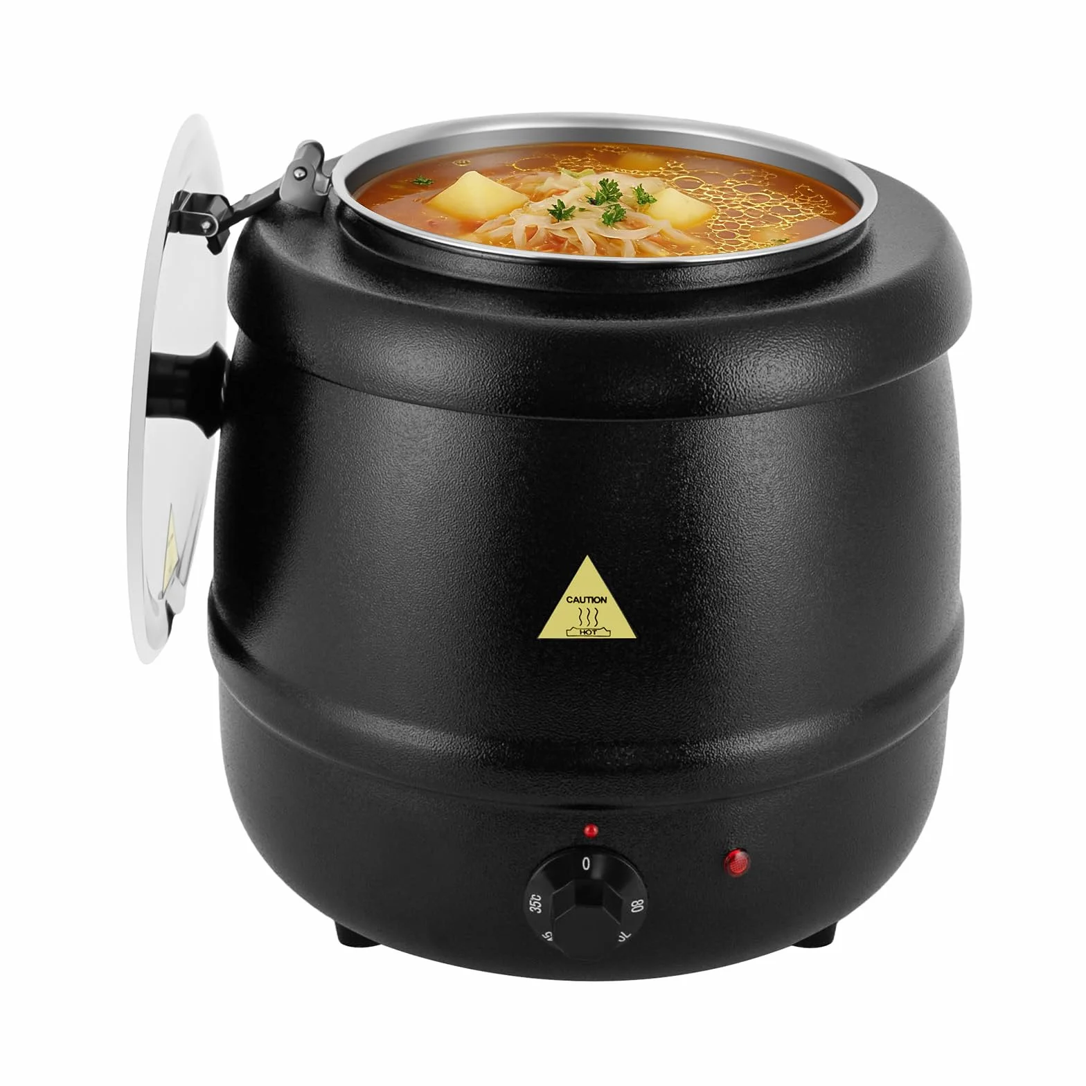 Olla eléctrica para sopa 10L 400W acero inoxidable inserto extraíble tapa abatible regulable 80°C calentador profesional