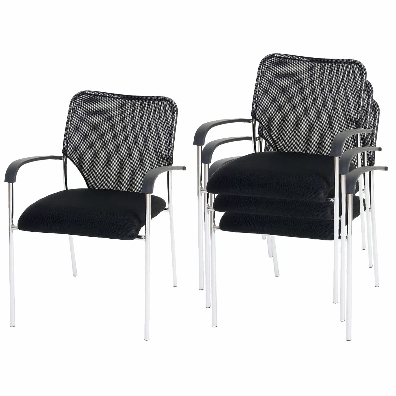 Mendler Lote de 4 sillas de Conferencia/Visitor Tulsa, apilable, Tejido – Asiento Negro, Respaldo Negro