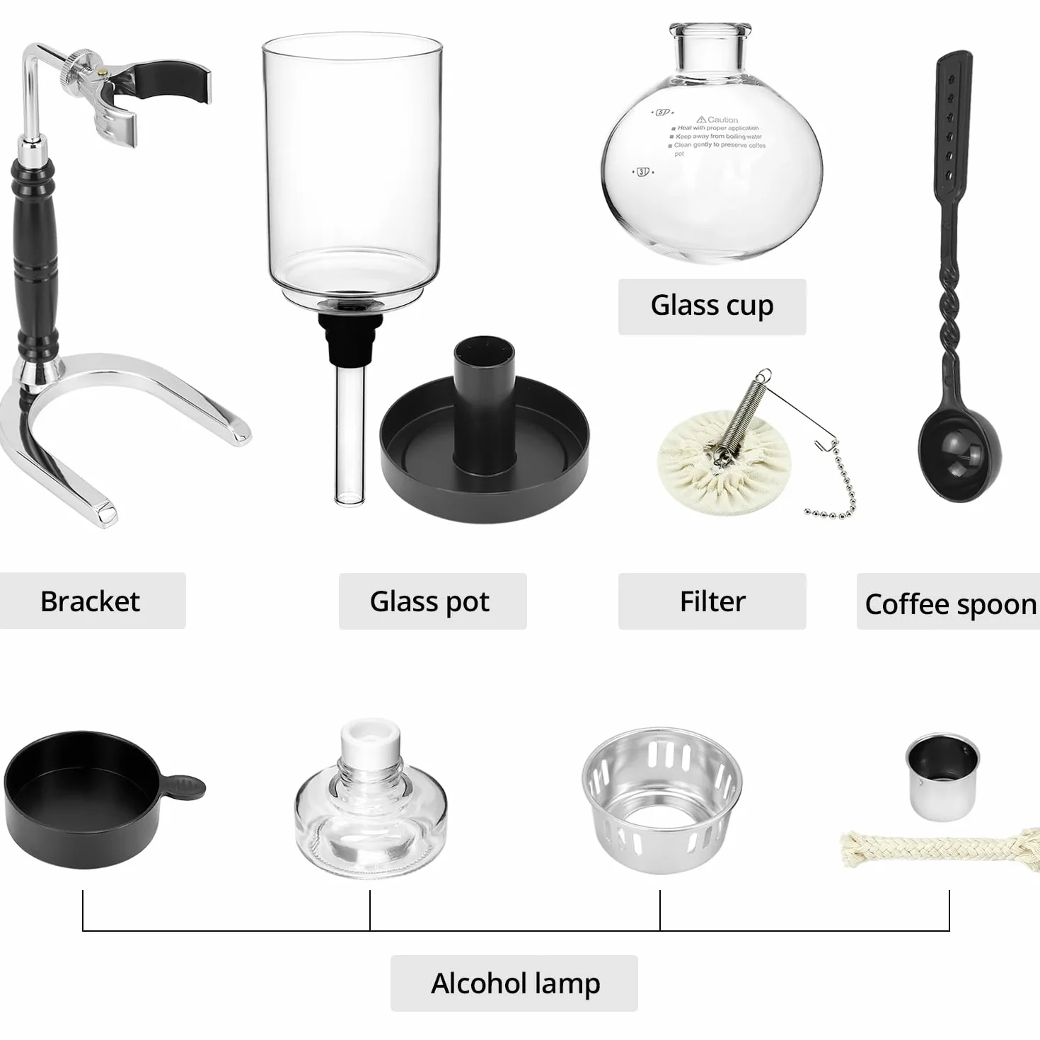 QWORK Cafetera de sifón de 5 tazas (600 ml) – Cafetera de sifón de vidrio de borosilicato con abrazadera de amortiguación ajustable, resistencia a altas temperaturas, sifón de vidrio de mesa para café
