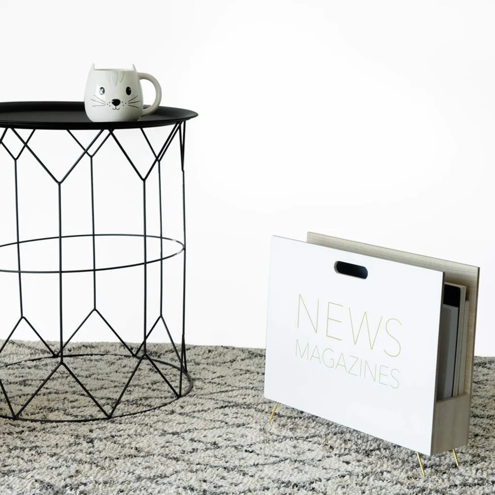Balvi Revistero News Color blanco Para revistas, catálogos y diarios Con asa Madera DM